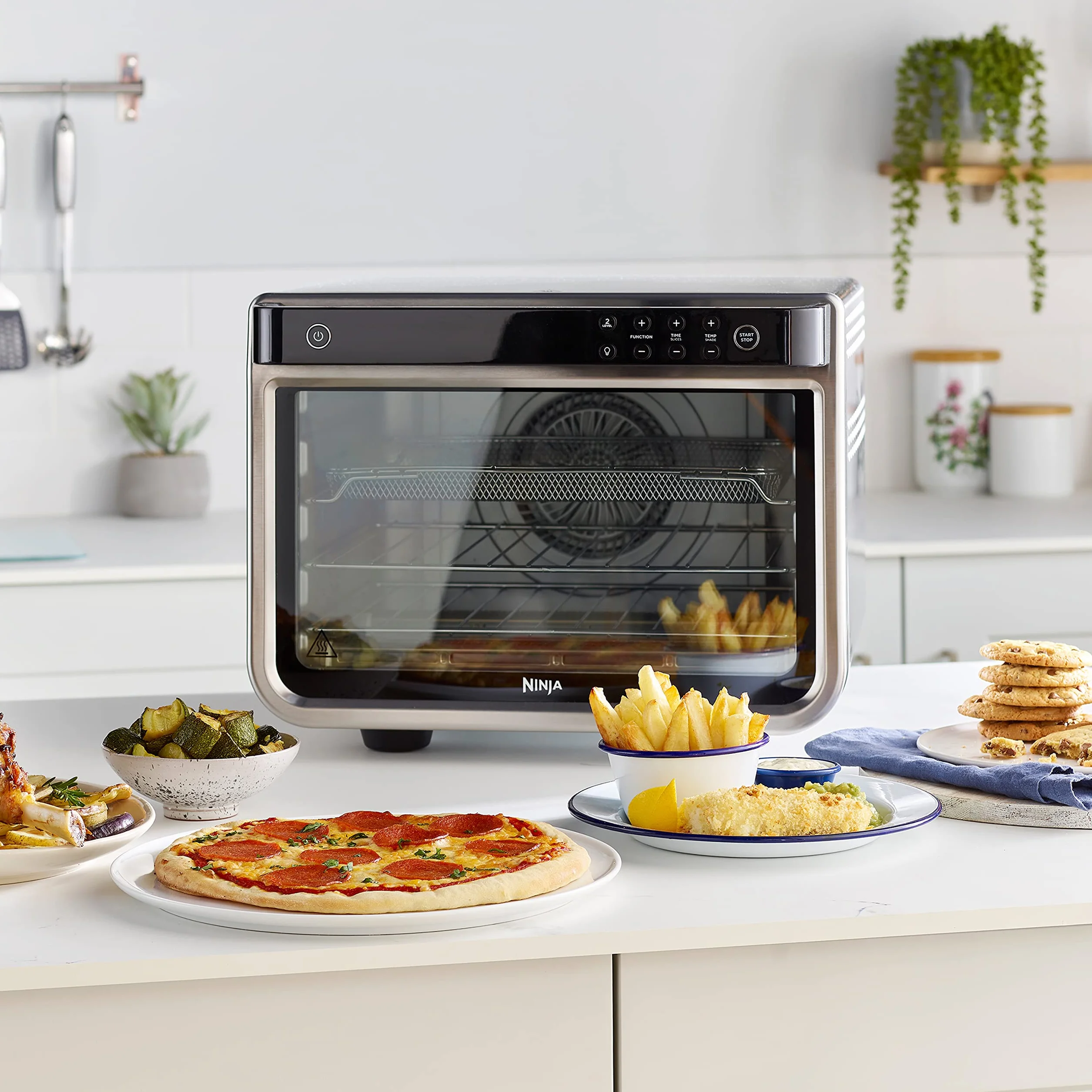 Ninja Foodi 10 w 1, piekarnik wielofunkcyjny, przenośny mini piekarnik na blat, frytkownica beztłuszczowa, pieczenie, grill, ciasta i więcej,10 funkcji gotowania, srebrno/czarny, DT200EU