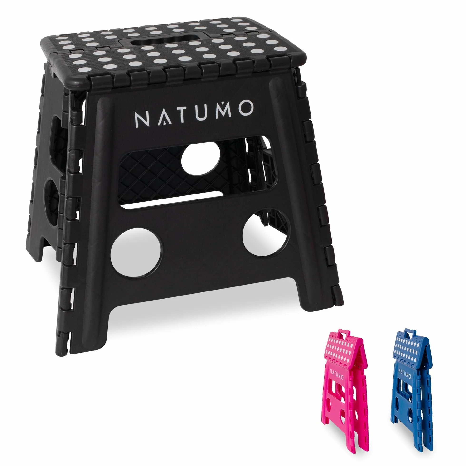 NATUMO® Składany taboret XL dla dzieci + dorosłych, lekki i antypoślizgowy, składany taboret na kemping, do łazienki, kuchni i ogrodu, 33 cm (czarny)