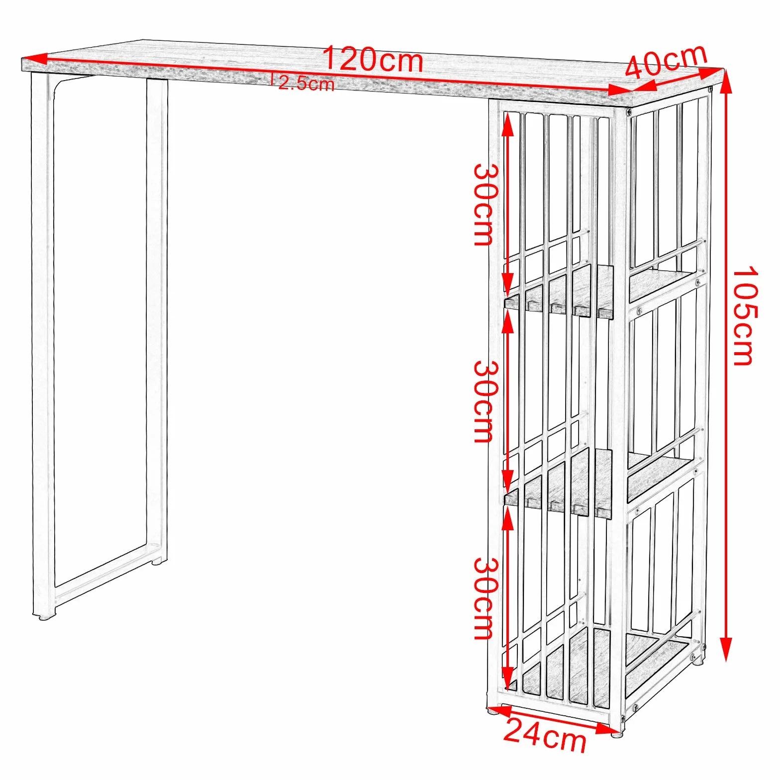 WOLTU Stół barowy BT26sz 120x40x105 cm czarny metalowy MDF