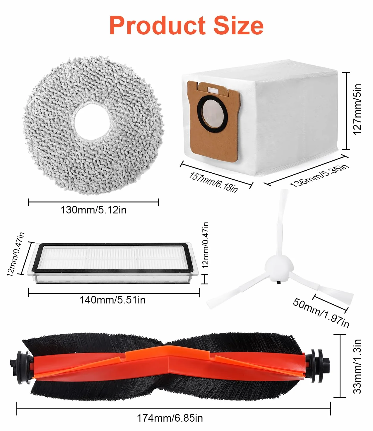 Zestaw akcesoriów do odkurzacza robota Xiaomi X20+/X10+/Dreame L10s Ultra/L10 Ultra/L10 Prime, 1 szczotka główna, 4 filtry, 4 nakładki na mopa, 6 szczotek bocznych, 6 worków na kurz