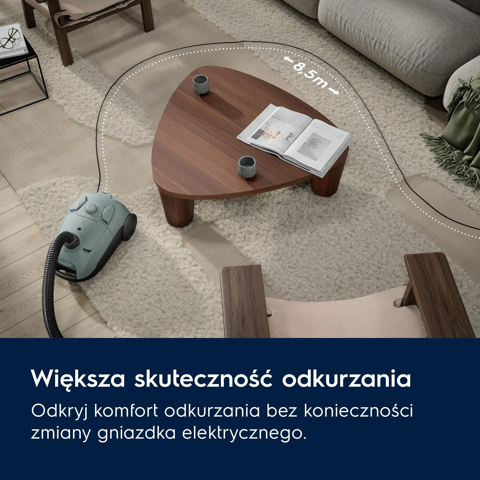 Electrolux Odkurzacz Workowy Clean 500 EB51C1OG, Gładka Dysza Kombinowana, Ręczna Regulacja Mocy, Kompaktowy