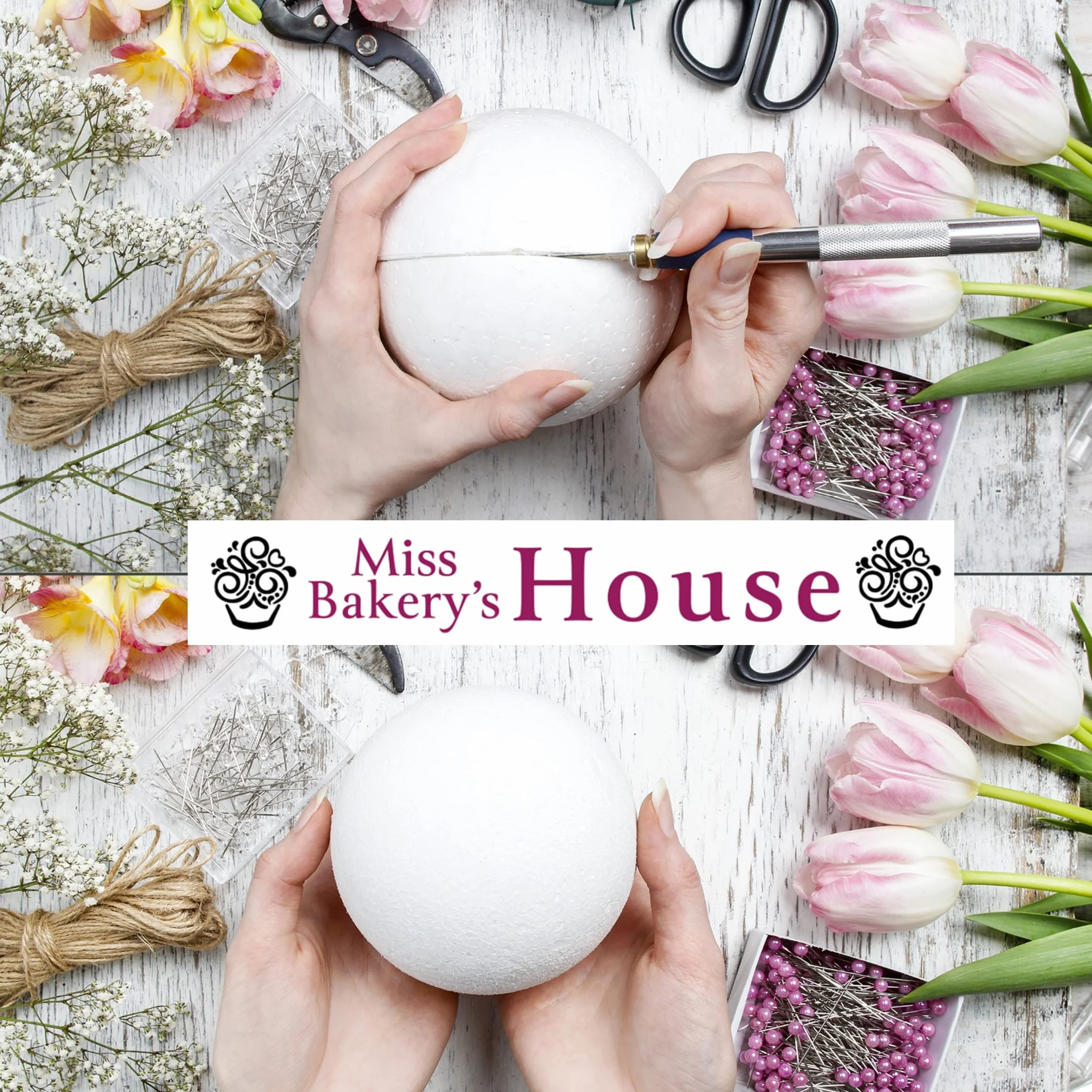 Miss Bakery's House® Kulki styropianowe - Pełny zestaw - 100 sztuk - 1x10, 2x8, 2x6, 4x5, 10x4, 36x3, 42x2 - kreatywny zestaw DIY do robótek - Kulka styropianowa - Surowiec - Filcowanie - Découpage