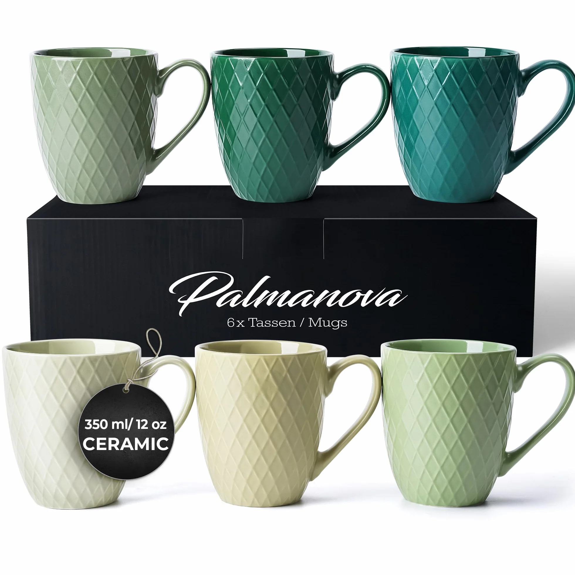 MIAMIO Zestaw kubków do kawy ceramiczny Matowy Duży 6 x 400 ml Kolekcja Palmanova Zielony