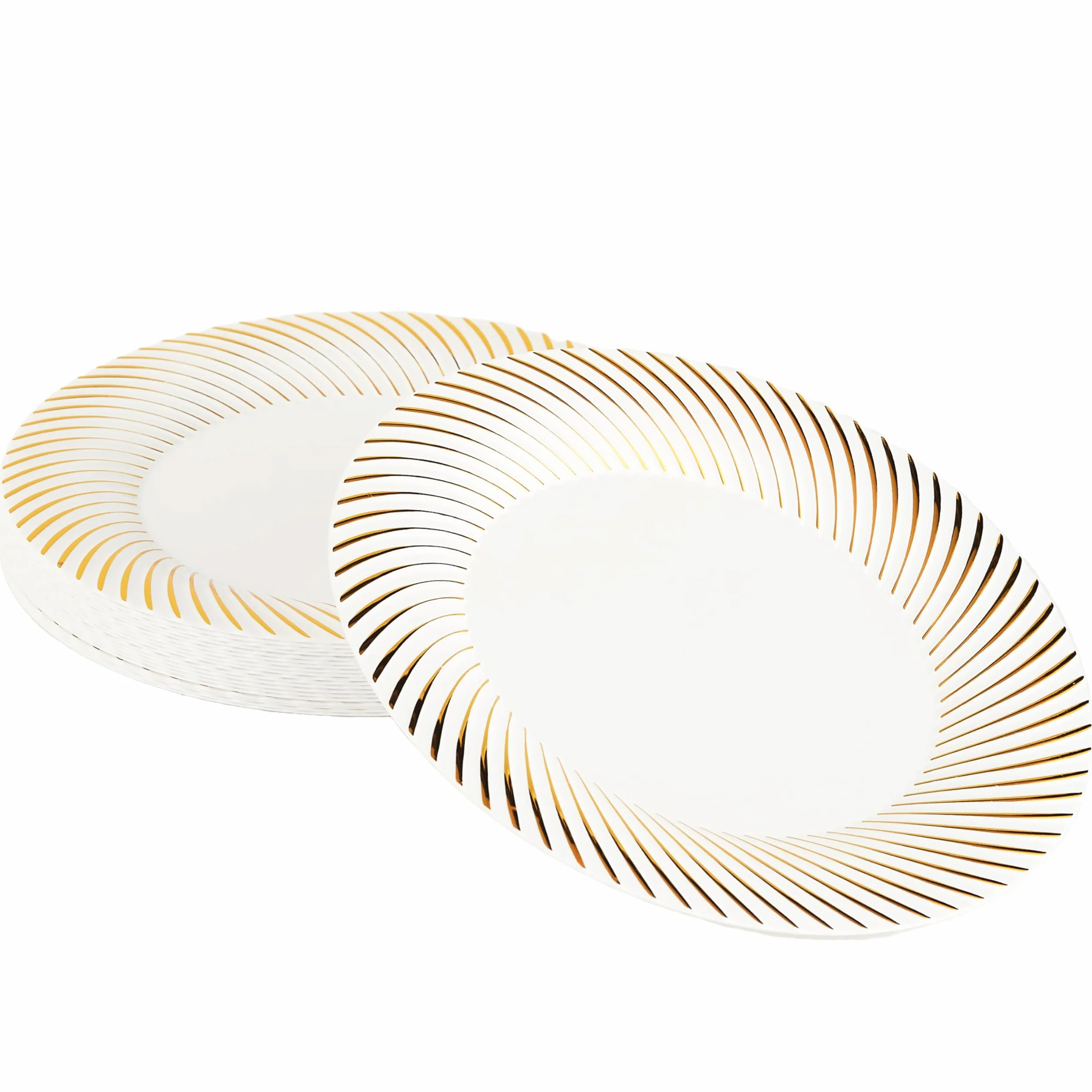 MATANA - 20 Wielokrotnego Użytku Plastikowych Talerzy z Złotym Brzegiem, 25 cm - Premium Talerze Obiadowe na Wesele, Urodziny, Imprezy