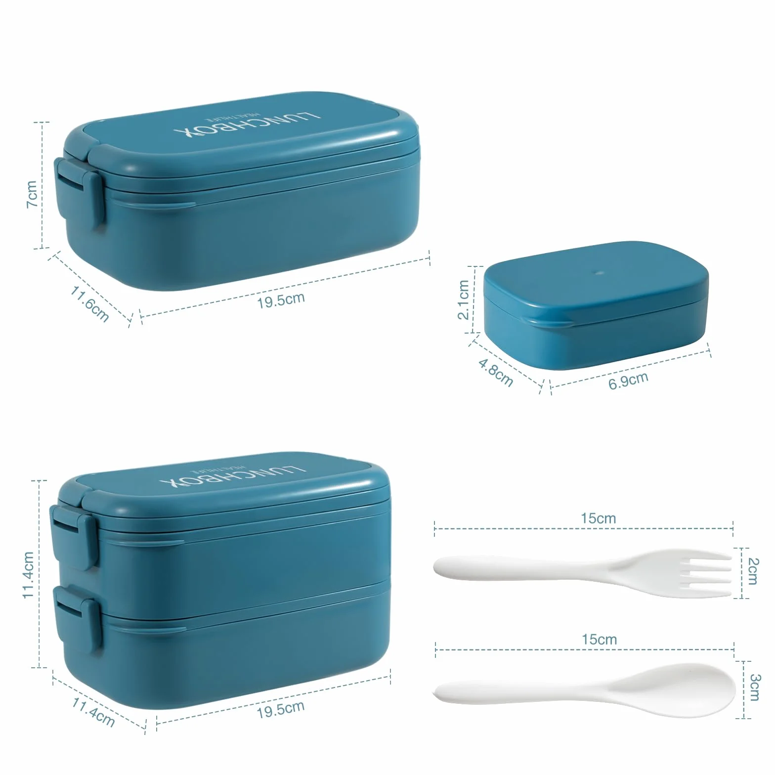 Pojemnik Bento Lunch Box 1400 ml 4 przegródki 2-warstwowy szczelny do mikrofali czysty niebieski