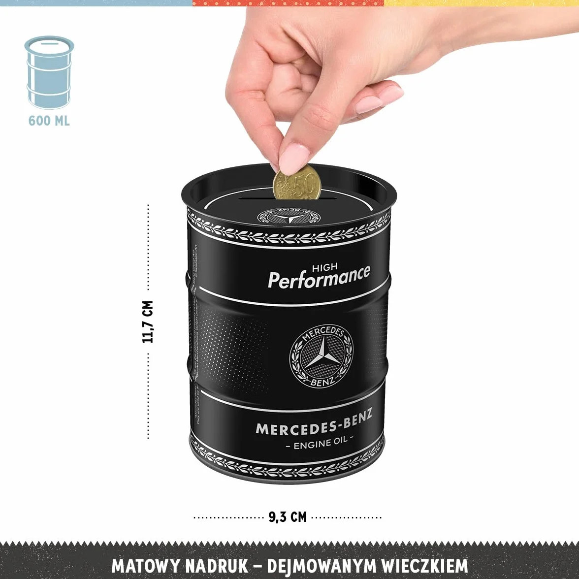 Mercedes-Benz metalowa skarbonka 600 ml retro na banknoty
