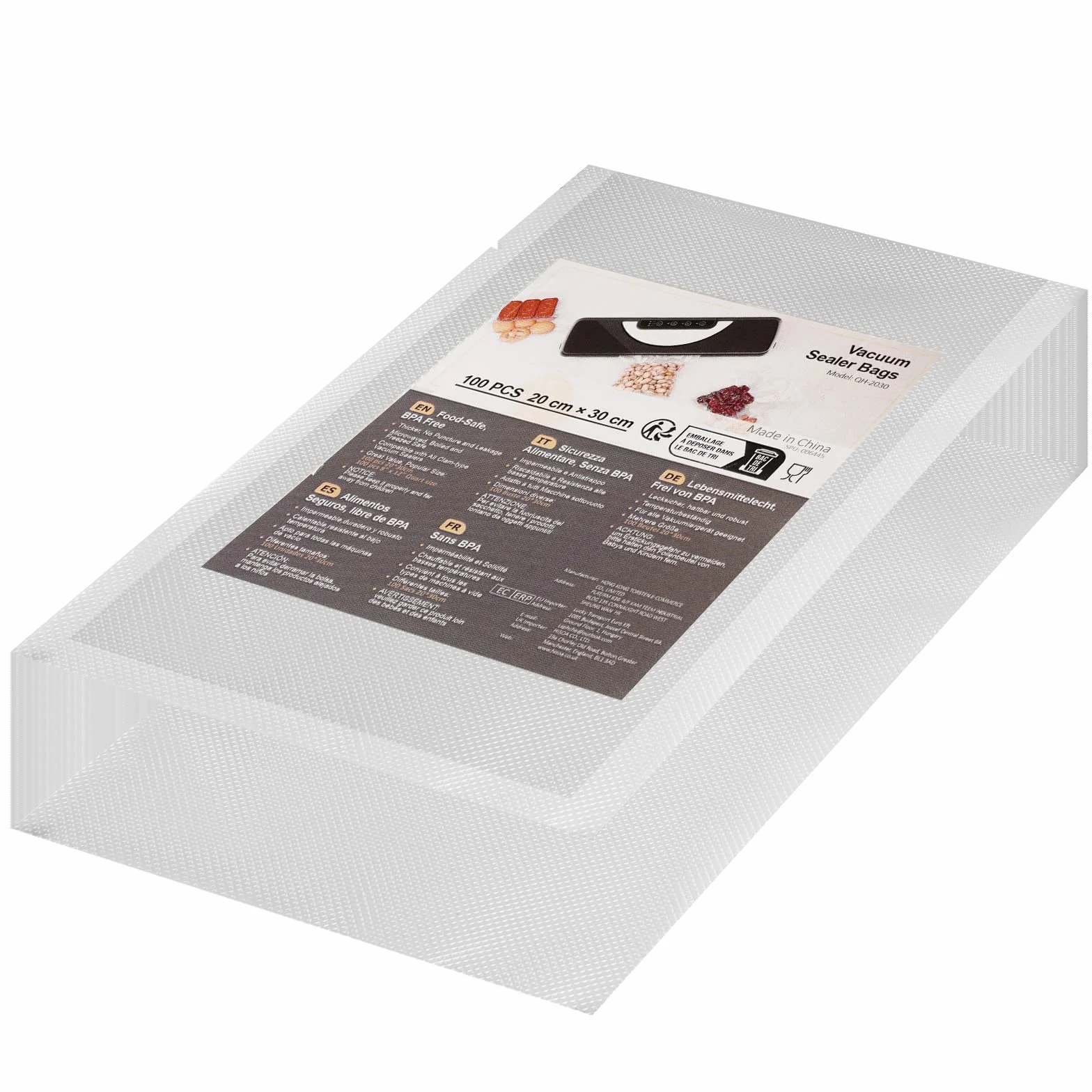 Worek Próżniowy Folia w Rolce 20x30cm 100 sztuk, bez BPA do Sous Vide i Zamrażarki