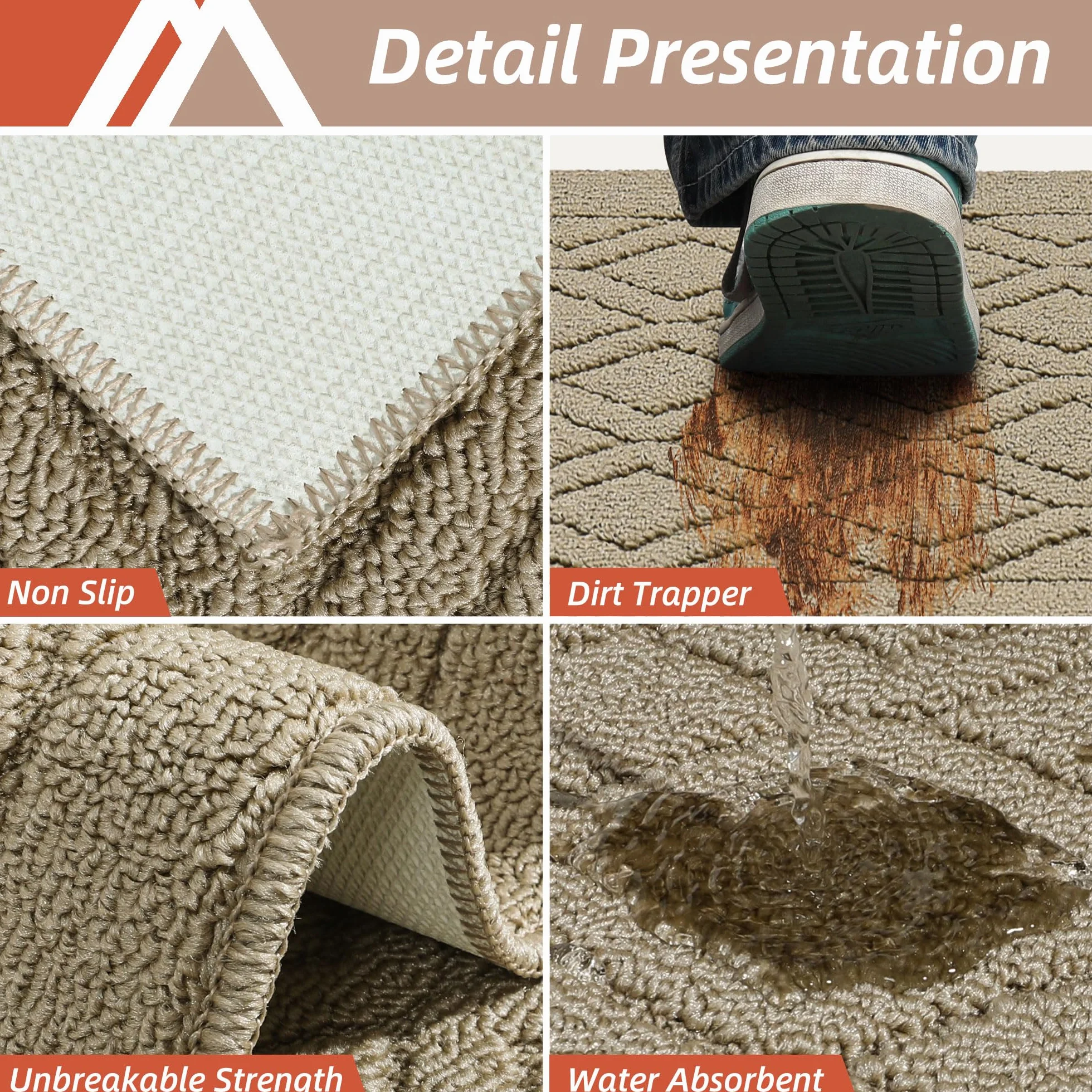 COSY HOMEER 48x20 Inch/30X20 Inch Kitchen Rug Mats Made of 100% Polypropylene 2 Pieces Soft Kitchen Mat Specialized in Anti Slippery and Machine Washable for Home Kitchen,Beige