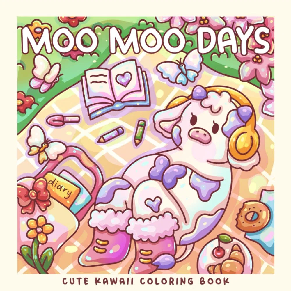 Moo Moo Days: Spring Kawaii Coloring Book with Cows & Ducks: Cute and Cozy Coloring Scenes for Kids and Adults