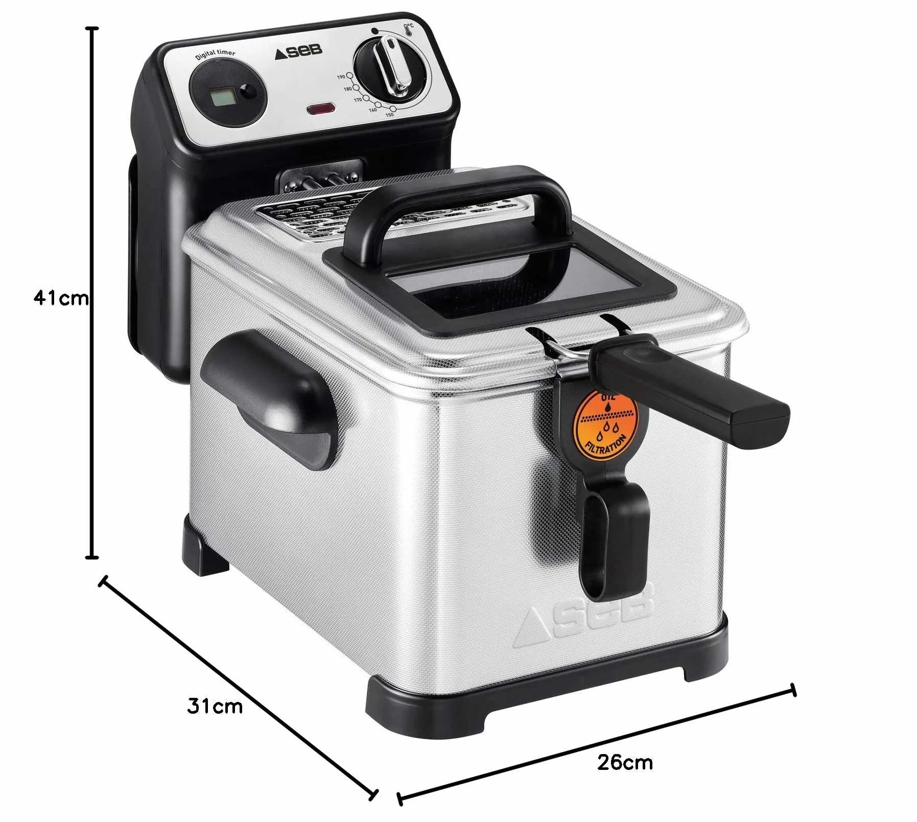 SEB Frytkownica Semi Tefal FR501000 Family Pro 3 l zimna strefa + bulaj + cyfrowy timer + regulowany termostat, 2400 W, 3 litry, czarna, stal nierdzewna 4 l cyfrowy timer srebrny