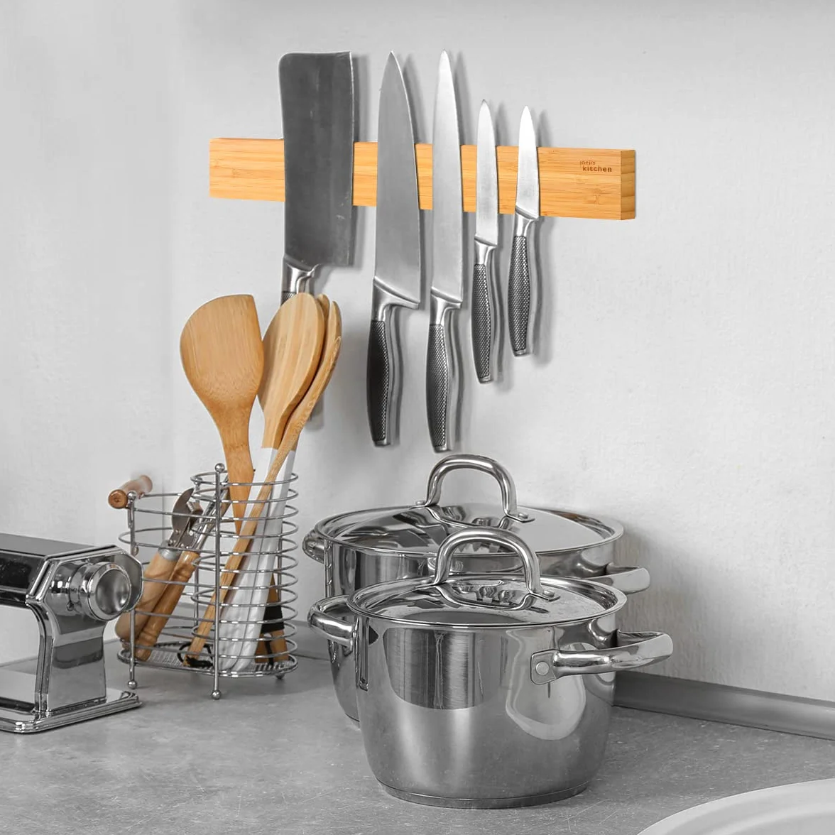 Magnetyczny uchwyt noża 40cm bambusowy naścienny organizer na noże kuchenne