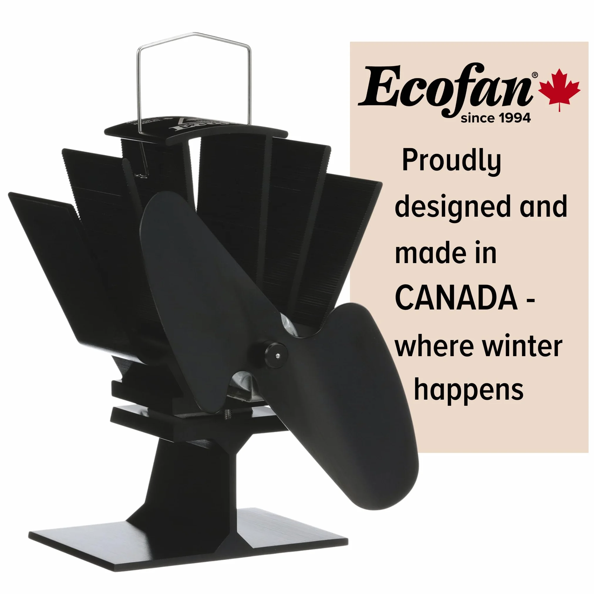 Ecofan Oryginalny mini, 815CAXBX, klasyczny styl, zasilany termicznie wentylator na drewno, 85 CFM, czarne ostrze 16,5 cm