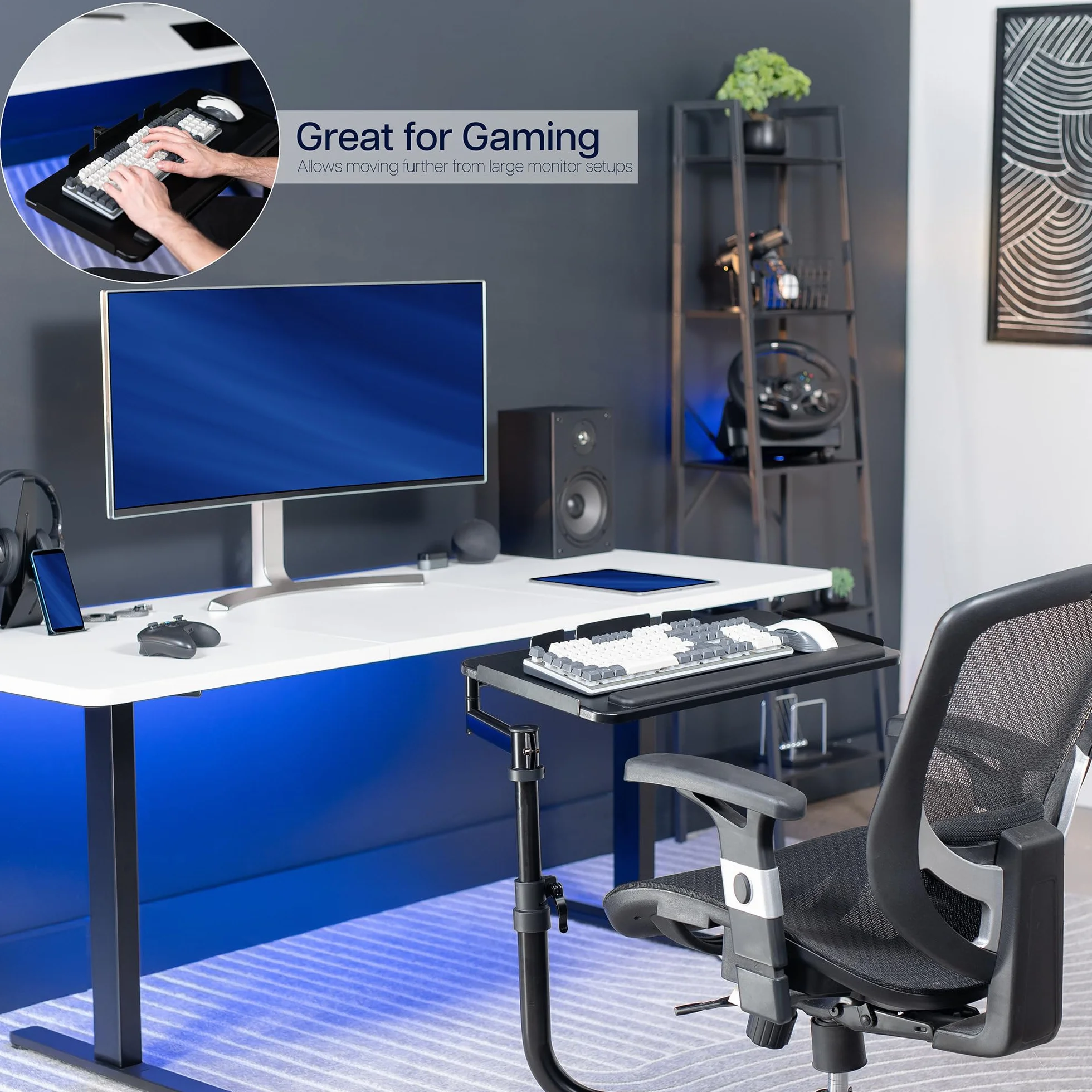 VIVO Krzesło biurowe montowane 26 x 12 cali Keyboard and Mouse Tray, Ergonomic Tilt, Full Motion 360 stopni, czarna, MOUNT-KB18CP