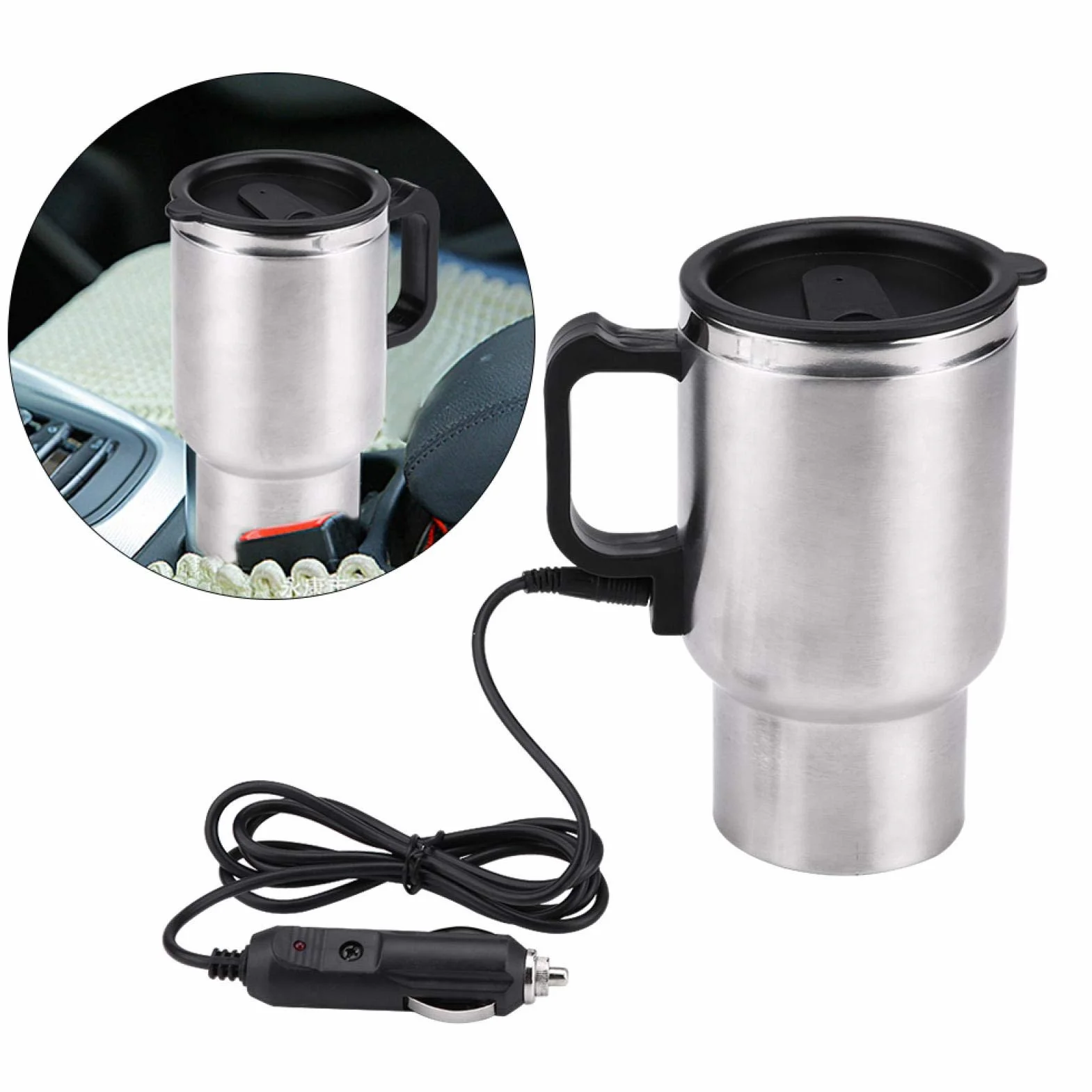 Elektryczny czajnik do ogrzewania samochodu 12 V 450 ml ze stali nierdzewnej termos podróżny