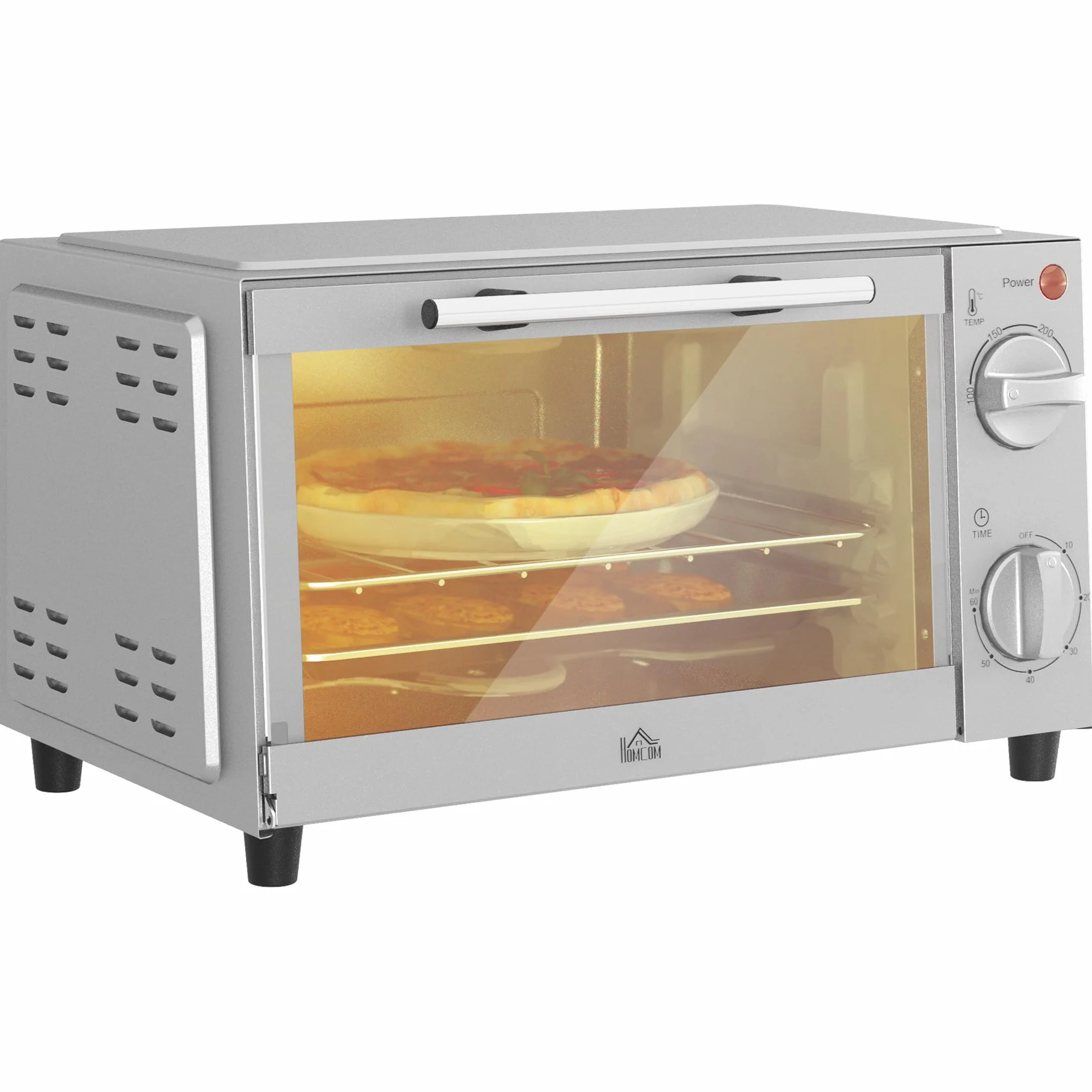 HOMCOM Mini piekarnik 9 l 750 W 100-230°C timer 60 min srebrny