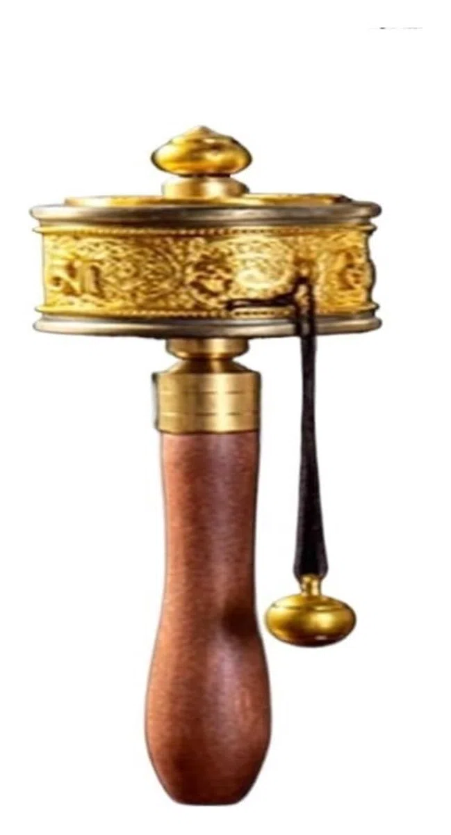 Koło modlitewne, Wheel Brass Hand Held Tibetan Prayer With Buddha Worship Scriptures Six-character Truth