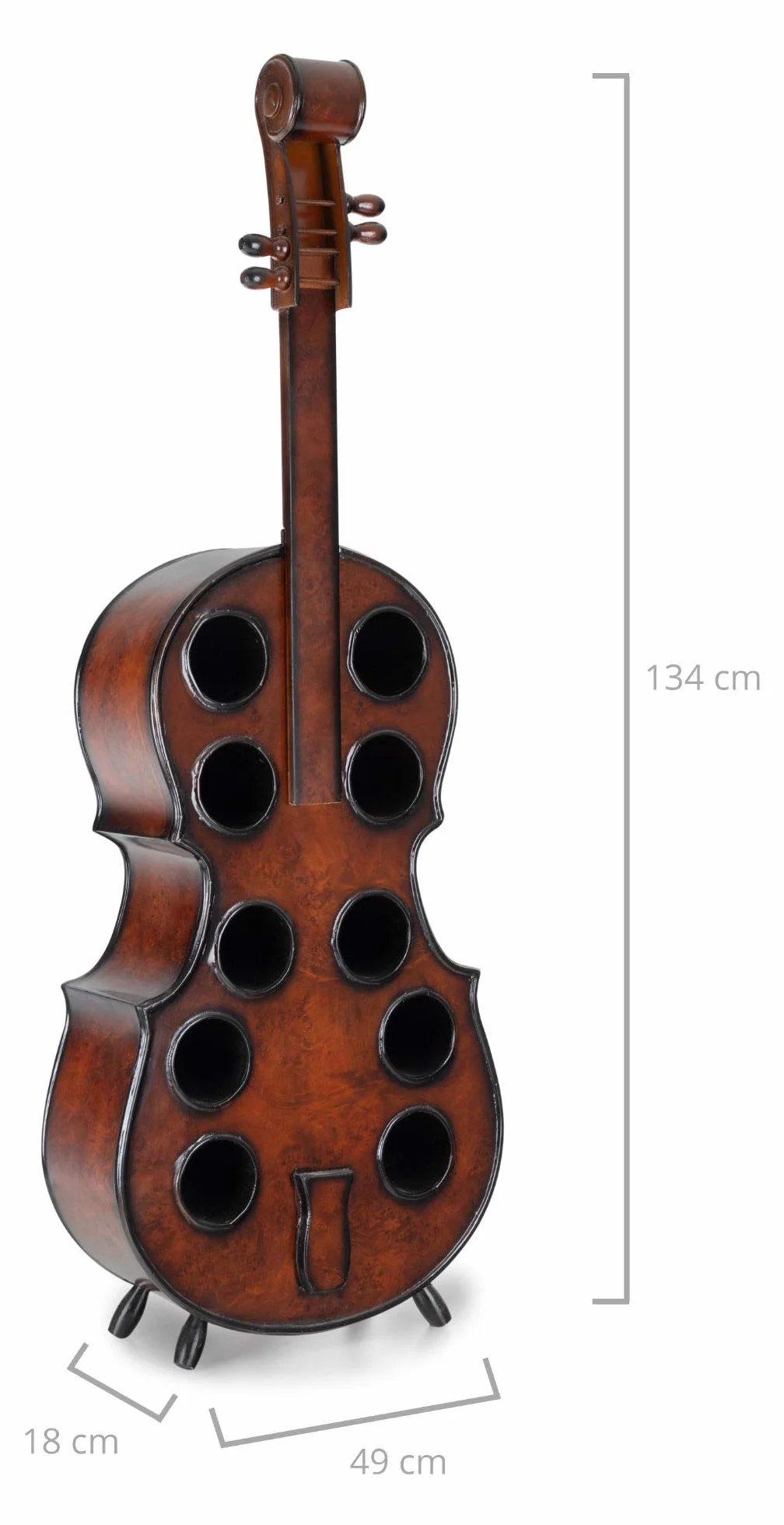 Stagecaptain Stradivino Regał na 10 butelek – stojak na wino z drewna w stylu vintage – ręcznie wykonany regał na butelki z wiolonczeli – stojak na butelki o wysokości 135 cm – uchwyt na butelki wina
