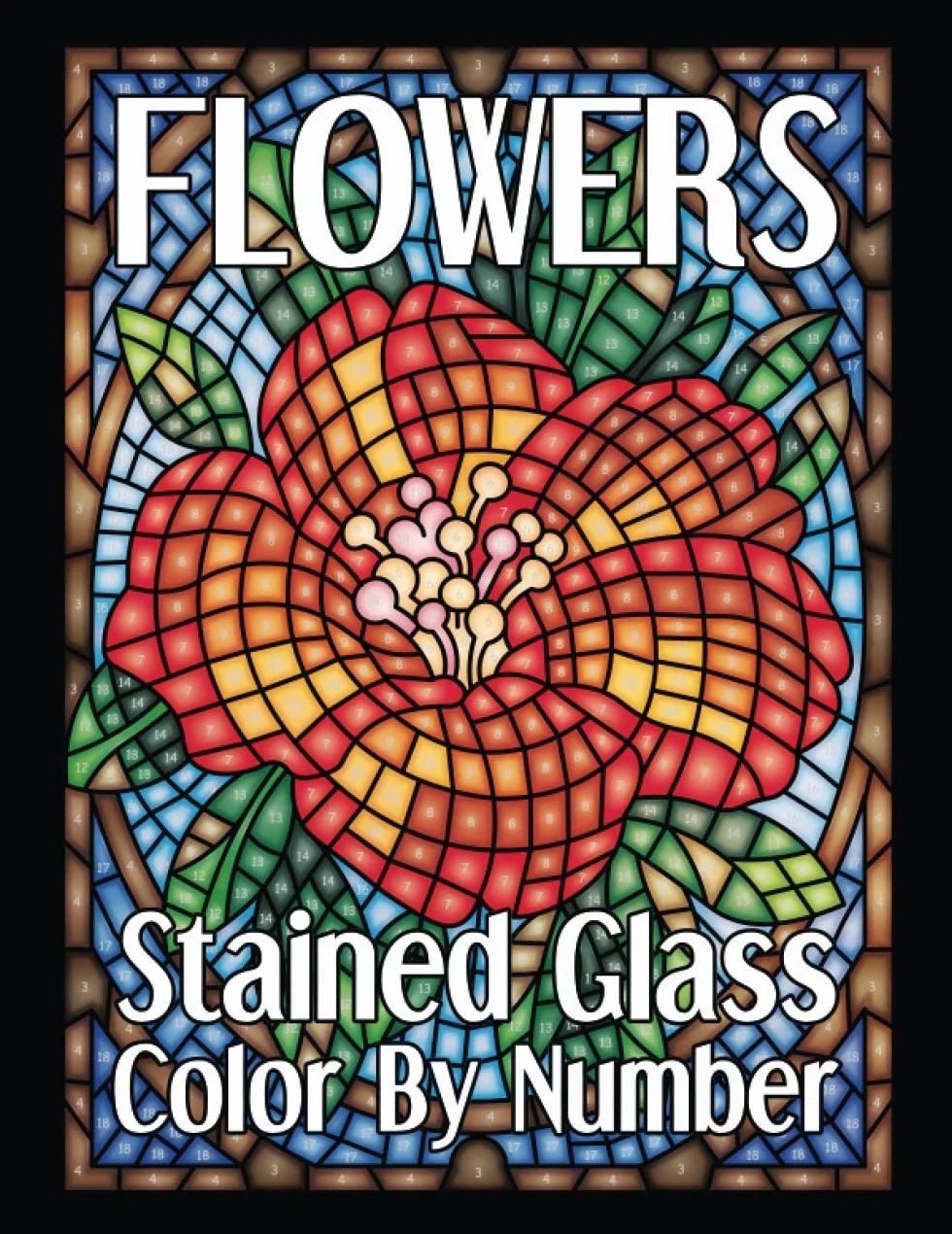 FLOWERS Stained Glass Color By Number