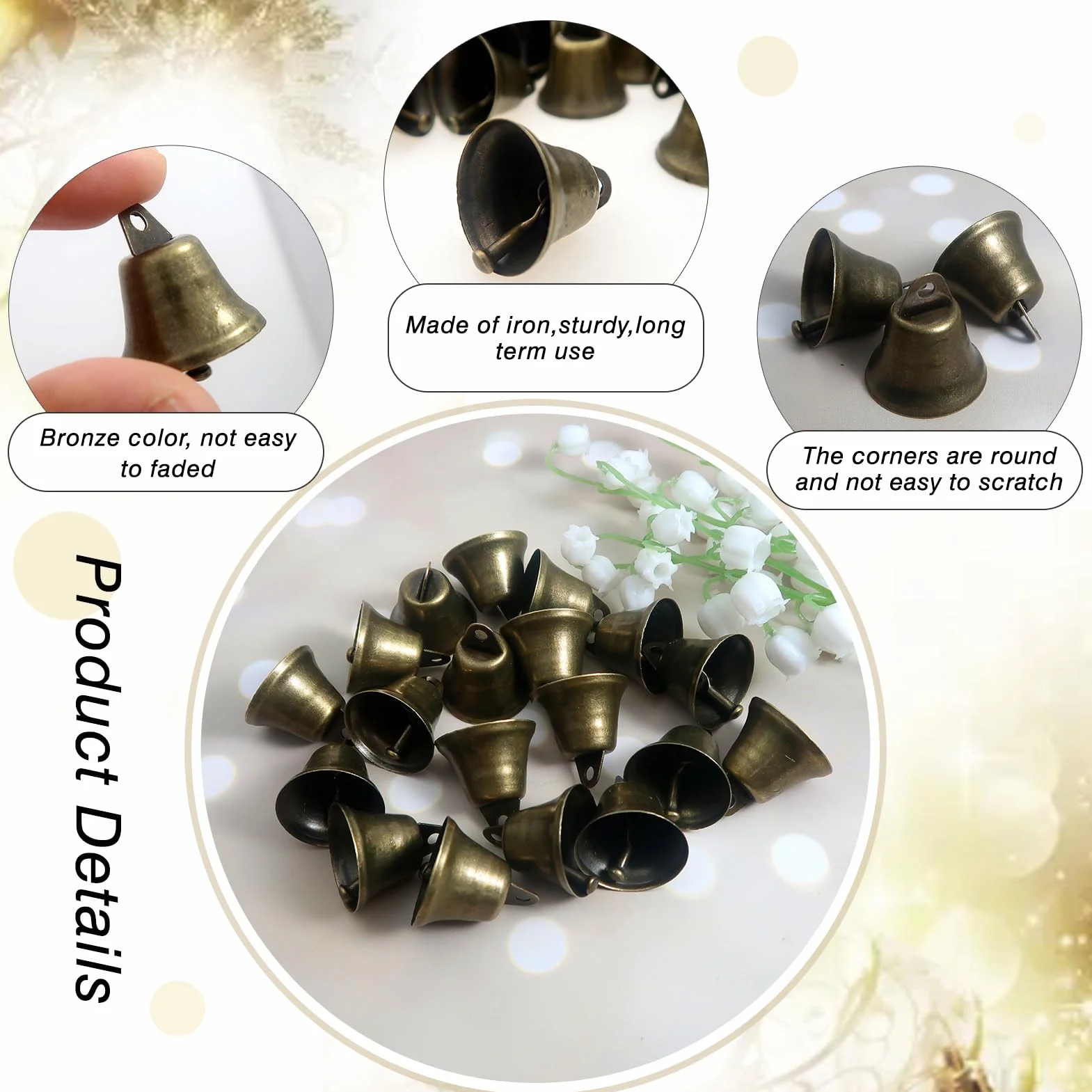 TOAOB dzwonki z brązu do majsterkowania 22 mm metalowe zestaw z liną konopną