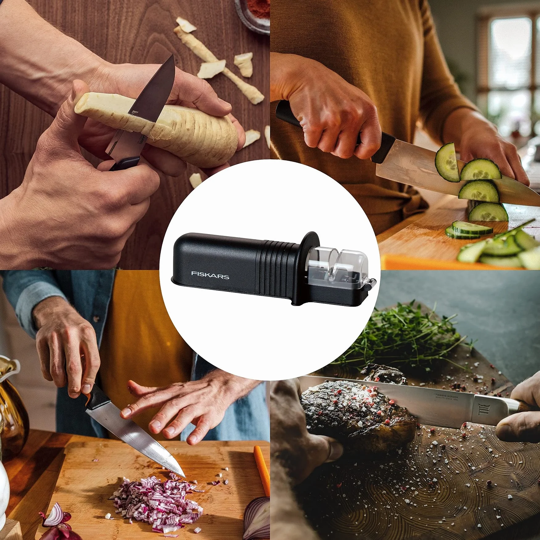 FISKARS Ostrzałka do noży Roll-Sharp z ceramicznym kamieniem szlifierskim, czarna