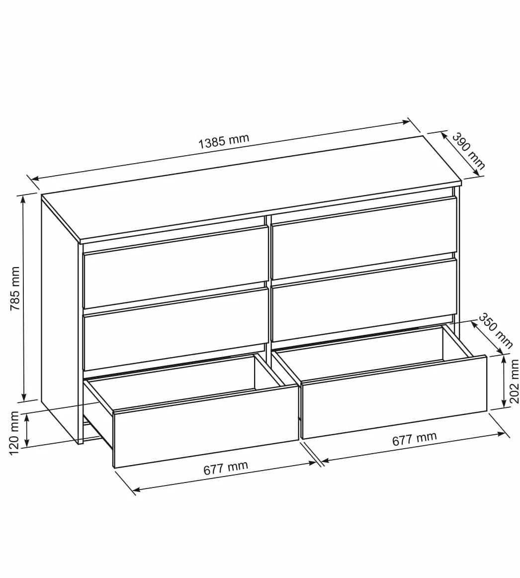 Meble Masztalerz Komoda Dąb Sonoma Mat 6 szuflad 138,6x78,5x39 cm do salonu sypialni