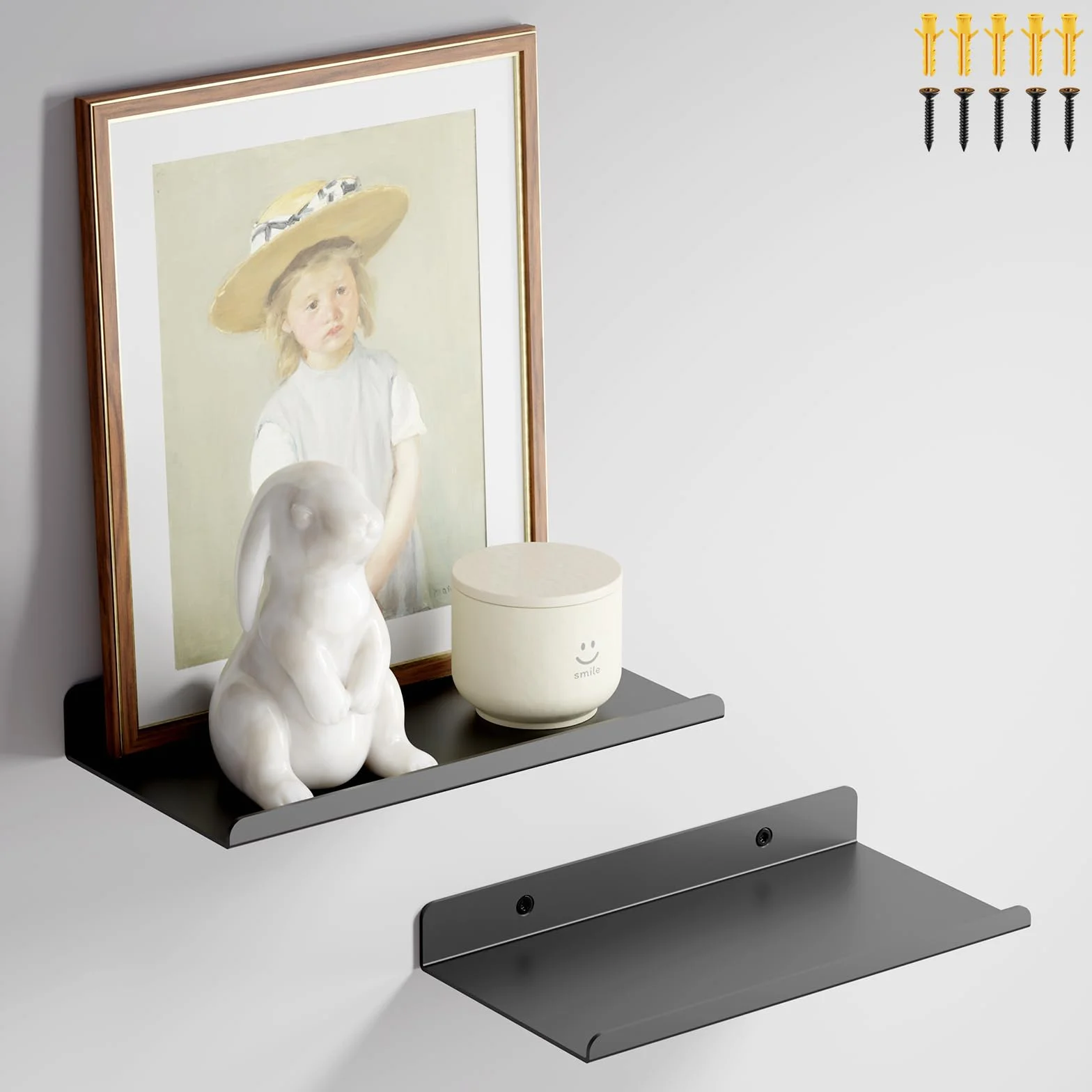 PAVSTINE metalowa półka ścienna, 2 sztuki półki wiszącej o szerokości 20 cm, półka czarna, wisząca półka na książki, listwa na zdjęcia, półka ścienna do dekoracji wnętrz do salonu, kuchni, sypialni