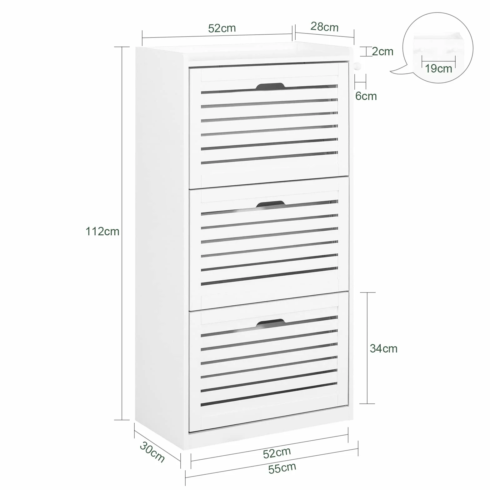 SoBuy FSR108-W szafka na buty 3 klapy 2 haki 6 półek biała 55x112x30 cm