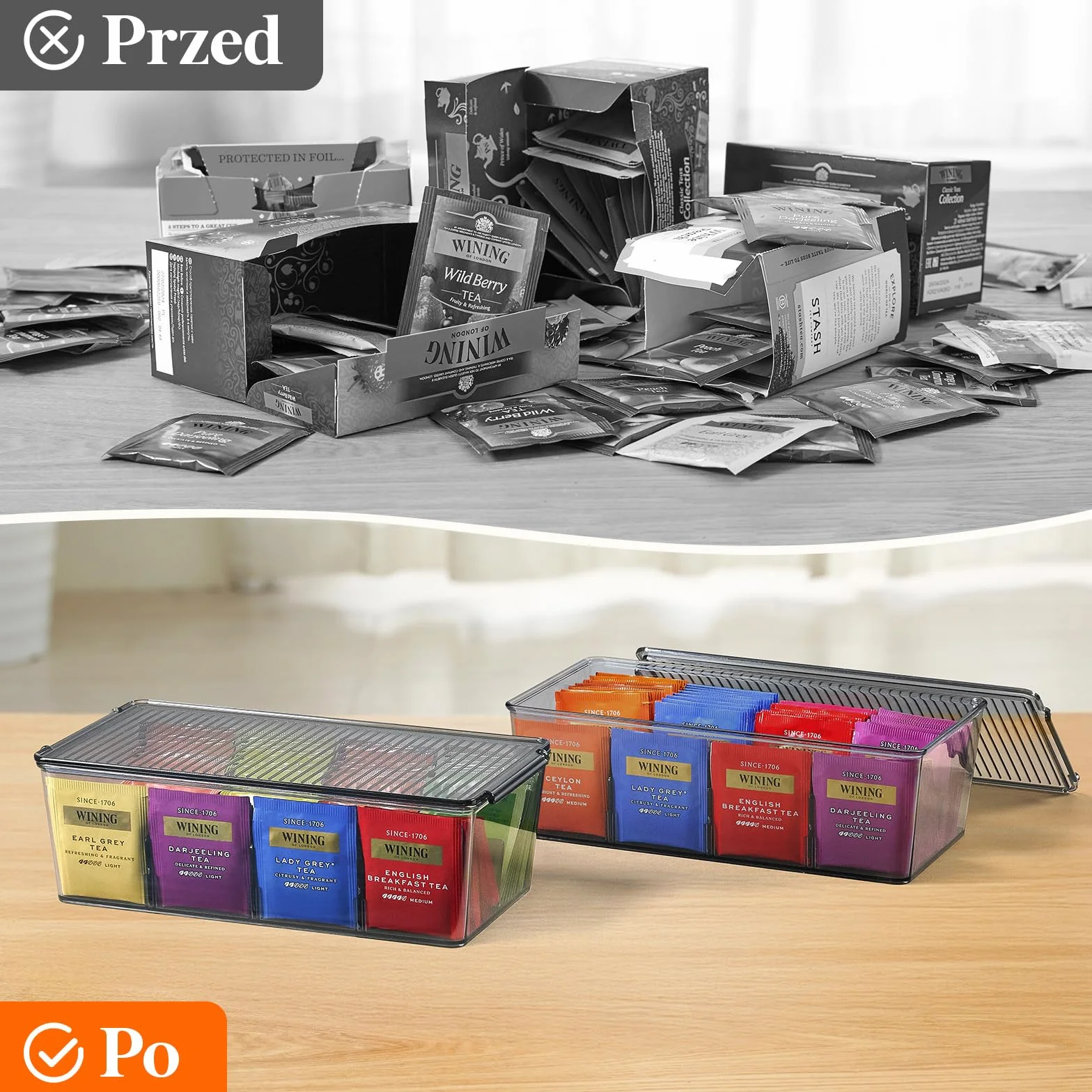 Lifewit 2 Pack Plastikowy Organizer na Herbatę, 8 Sekcji, Czarny