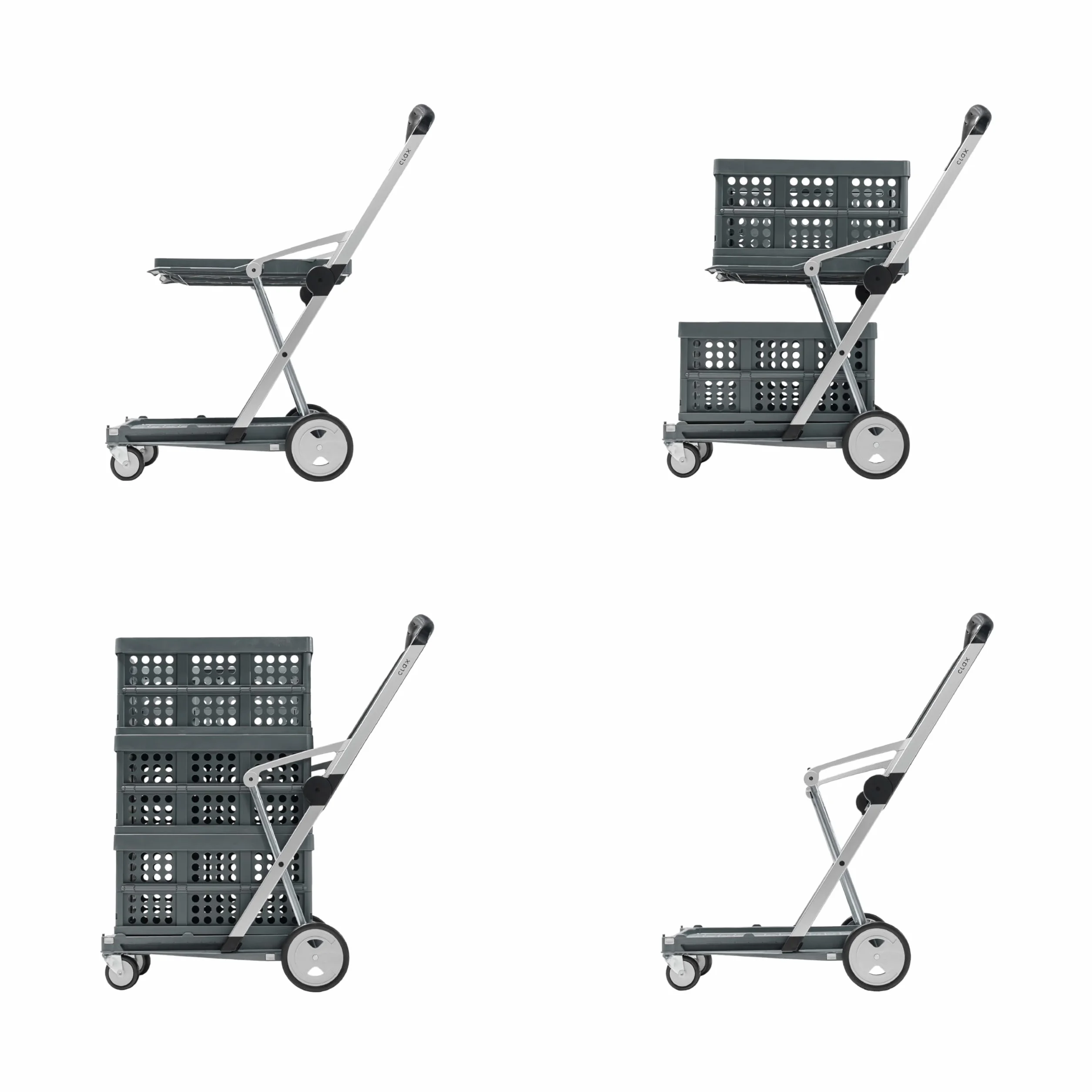 CLAX® Wielofunkcyjne funkcjonalne składane wózki, mobilny wózek składany, wózek na zakupy ze skrzynią do przechowywania, wózek platformowy (szary)