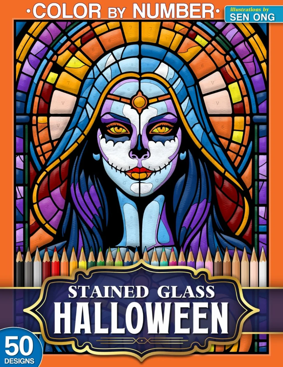 Halloween Stained Glass Color by Number: 50 Spooky Designs Featuring Pumpkins, Ghosts, and Haunted Scenes