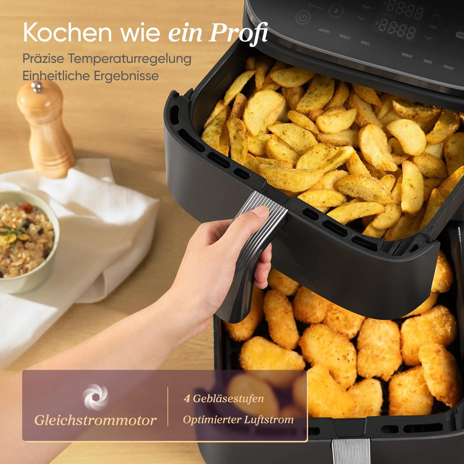 COSORI Airfryer frytkownica na gorące powietrze 2 komory 10,8 l stal nierdzewna srebrno-szara