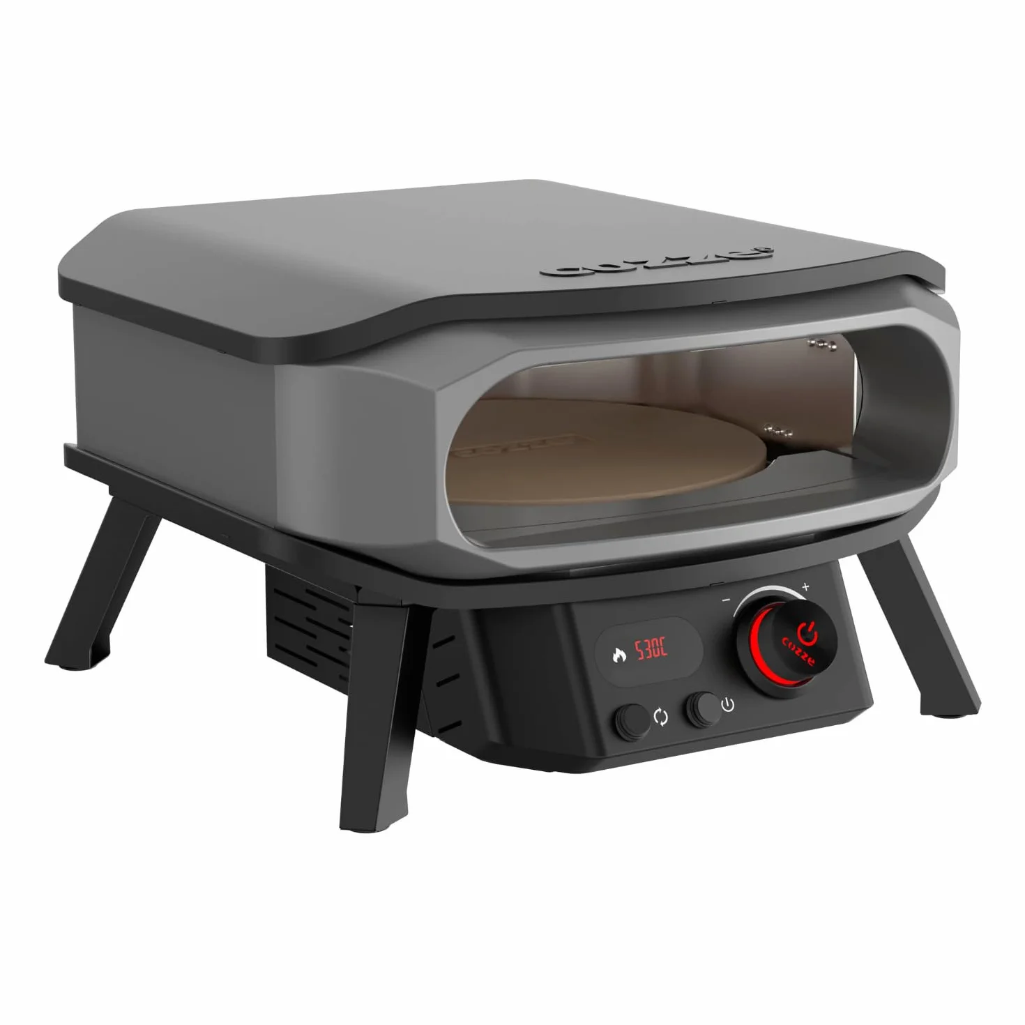 Cozze® Piec do pizzy elektryczny 13” PREMIUM ROTATE 230V 2200W + drzwi, obrotowy kamień kordierytowy 34,5 cm, panel cyfrowy LED, pizza do Ø34 cm