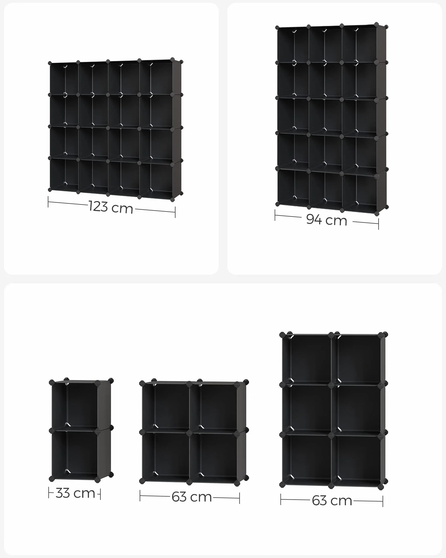 SONGMICS Modułowa szafka na buty 16 kostek 31 x 123 x 123 cm czarna LPC44BK