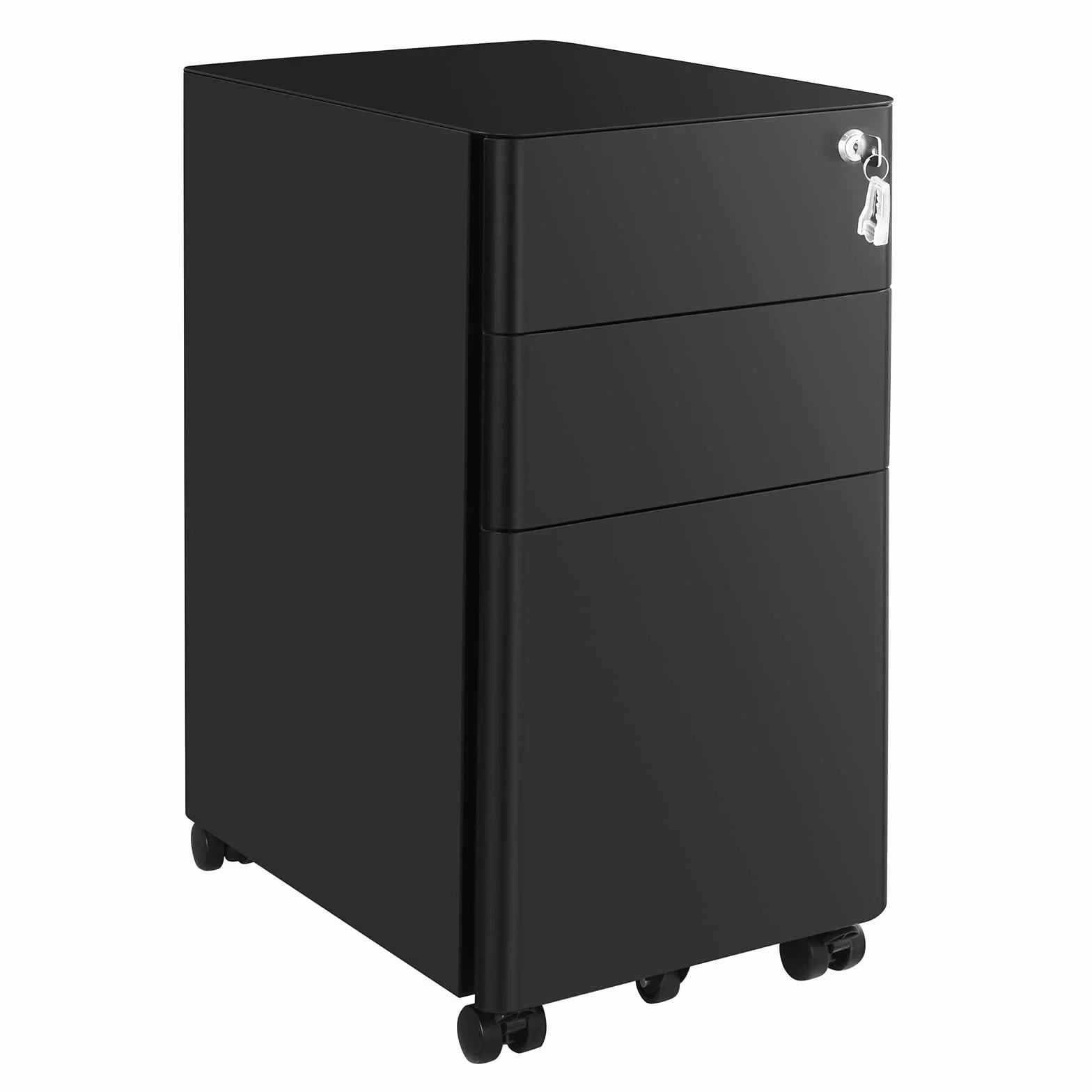 SONGMICS Cassettiera da Ufficio, Mobiletto per Documenti con Rotelle e Serratura, Corpo Preassemblato, per A4, Format Legale e di Lettera, Cancelleria e Cartelle Sospese, Nero OFC030B01
