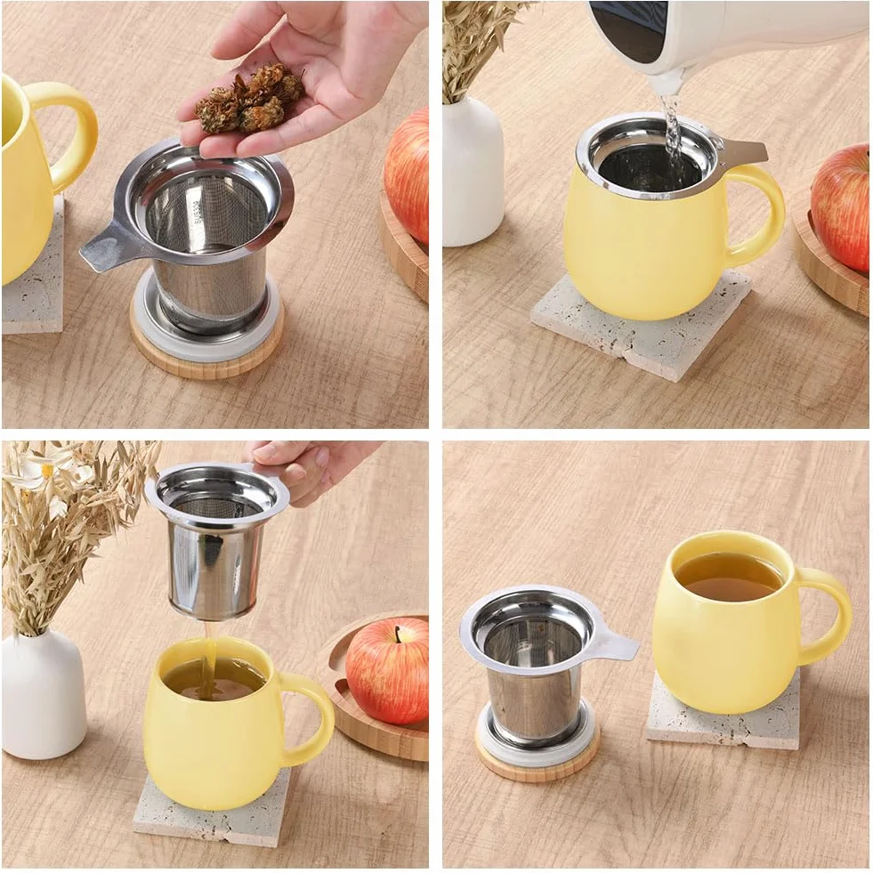 Kubek ceramiczny z zaparzaczem i pokrywką 480ml do herbaty