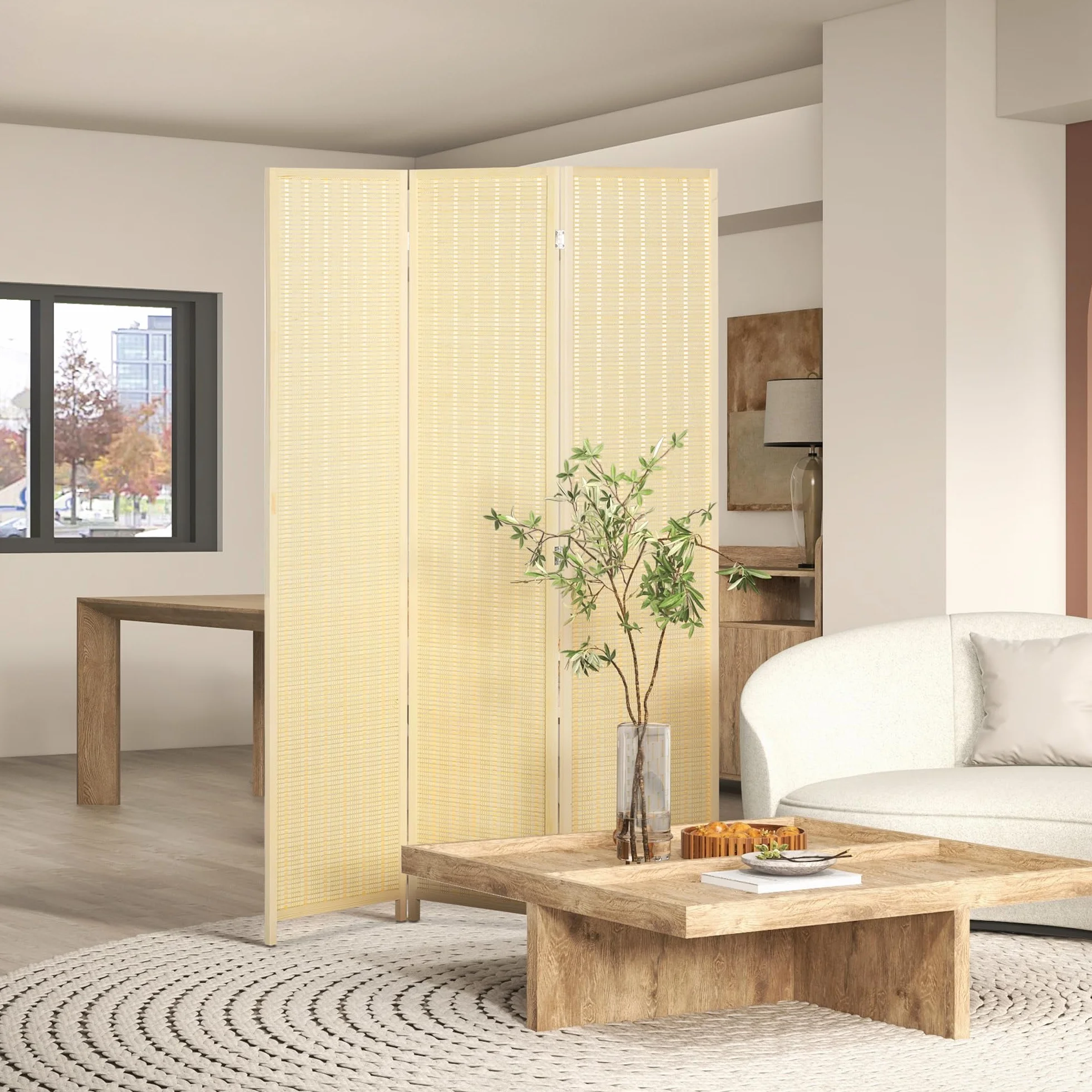 HOMCOM Drewniana ścianka działowa 3 panele 135 x 180 cm składana