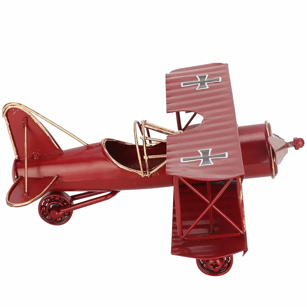 Hztyyier Vintage samolot model z kutego żelaza samolot dwupłaszczyzna do zdjęć rekwizyty Boże Narodzenie dekoracja domu ozdoba (czerwony)