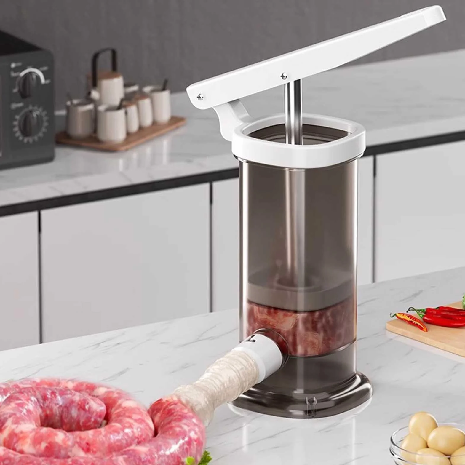 Manual Sausage Stuffer, Homemade Snag Maker, Meat Filling Machine, Large Capacity Easy to Use Sturdy Materials Ergonomic Handle for Home, 4.1x7 Inches