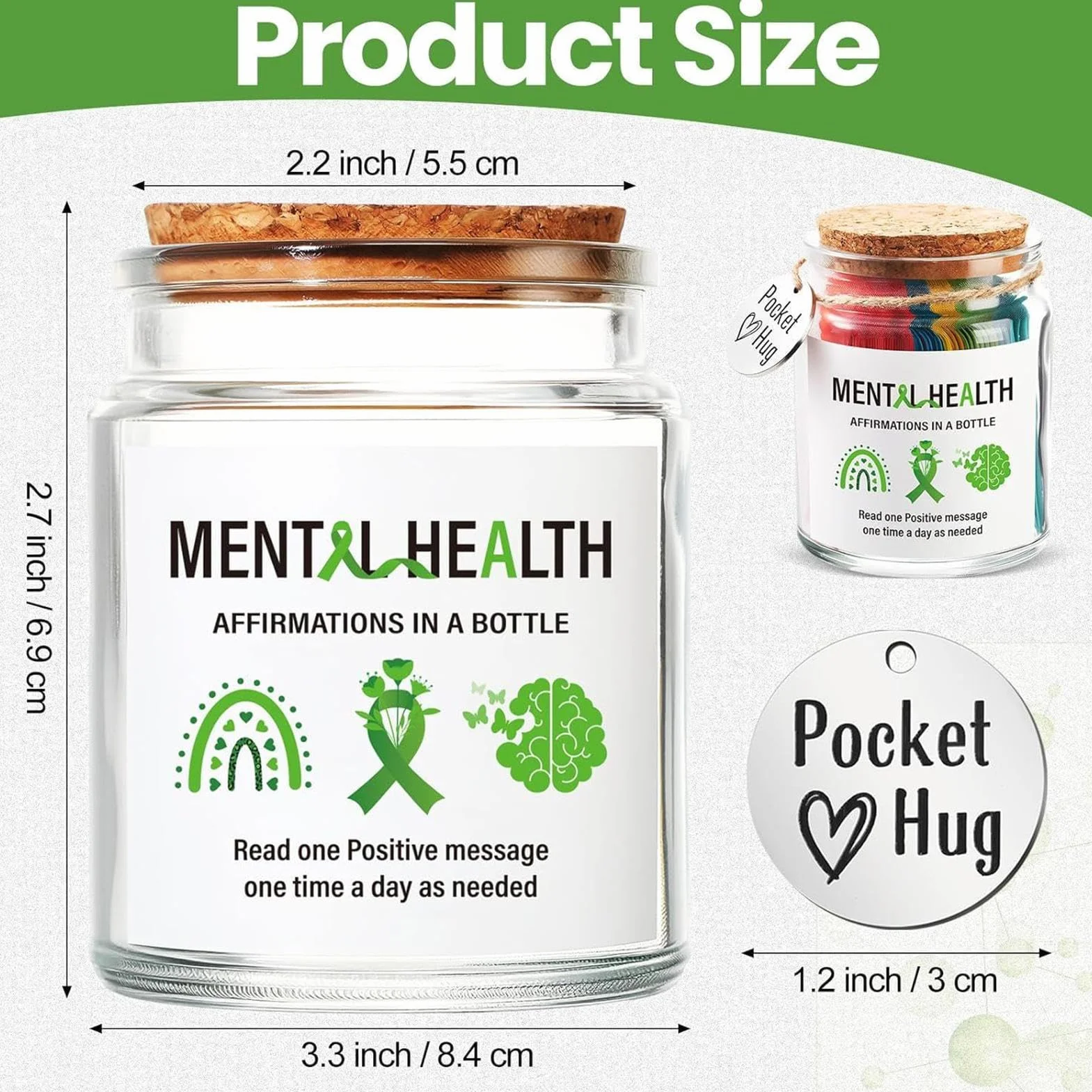 Positive Messages in a Bottle, Small Inspirational Jar, Motivational Support Cards, Uplifting Notes, Wellness Tool for Home Workplace Presents