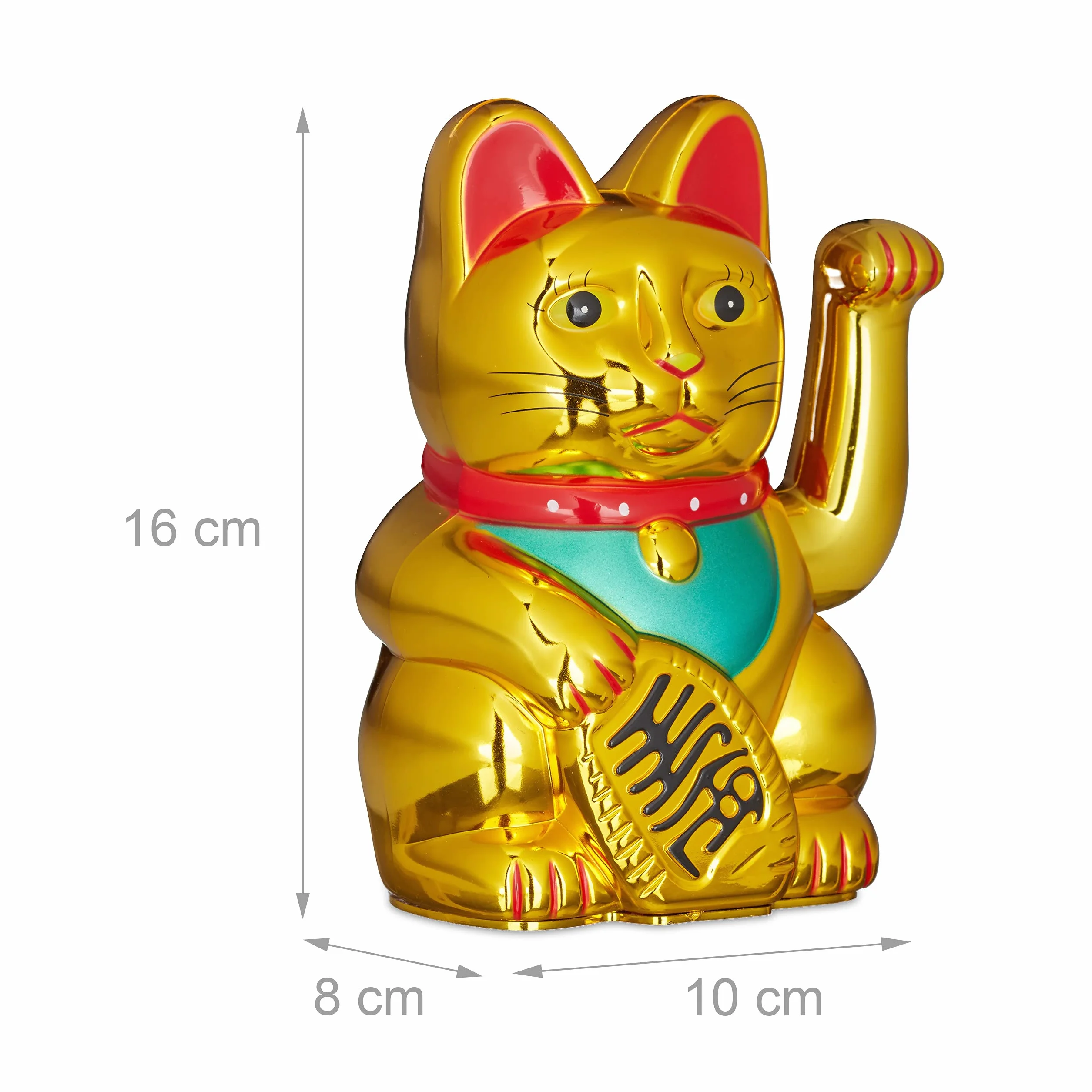 Relaxdays Maneki Neko machający kot przynoszący szczęście, złoty, 8 x 10 x 16 cm