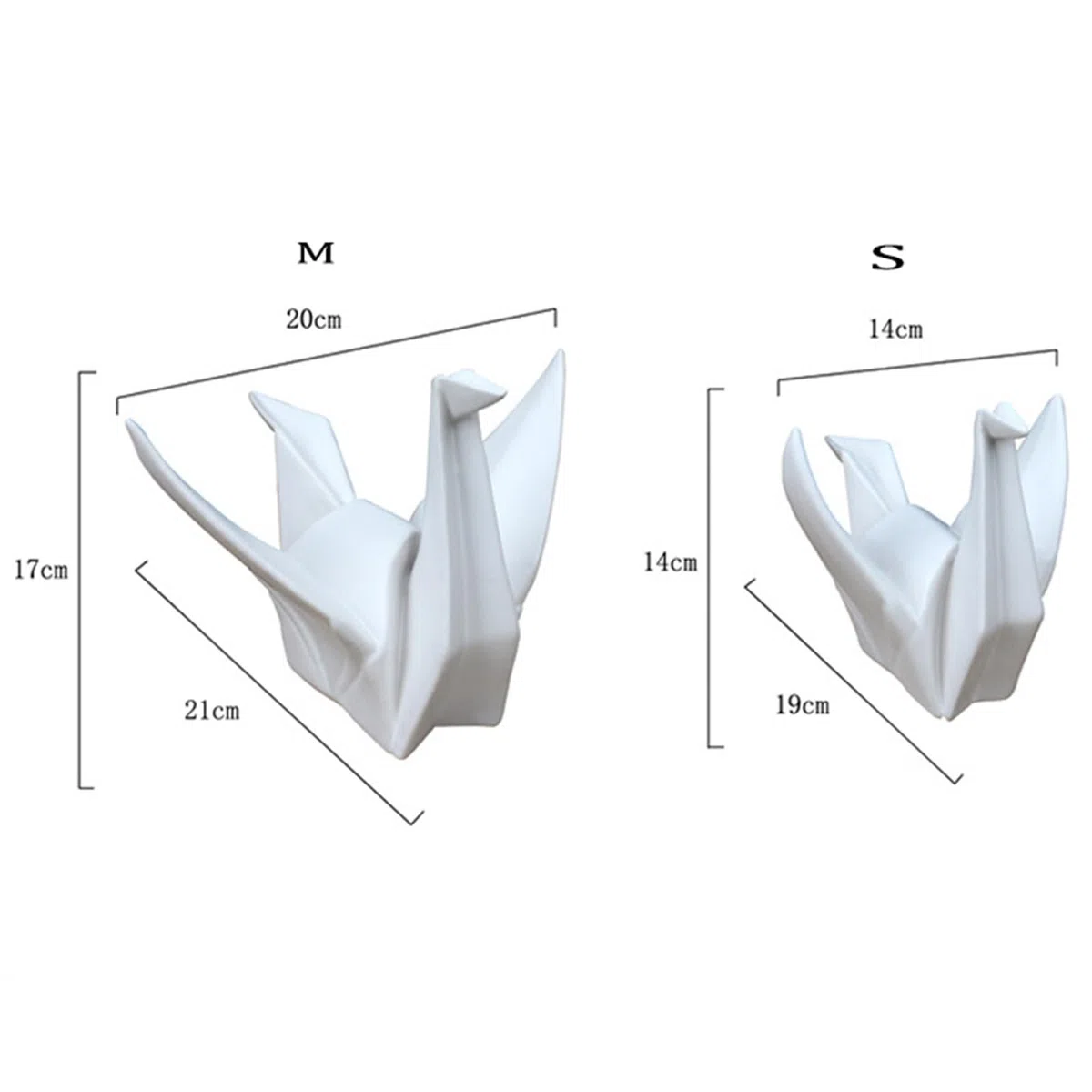 Statuetki do wystroju domu białe, S, figurka żurawia origami ceramiczna, figurka zwierzęcia artystycznego rzeźba dekoracja nowoczesne rzemiosło ozdoby do biura salon bar kawiarnia ręcznie robione(Oran