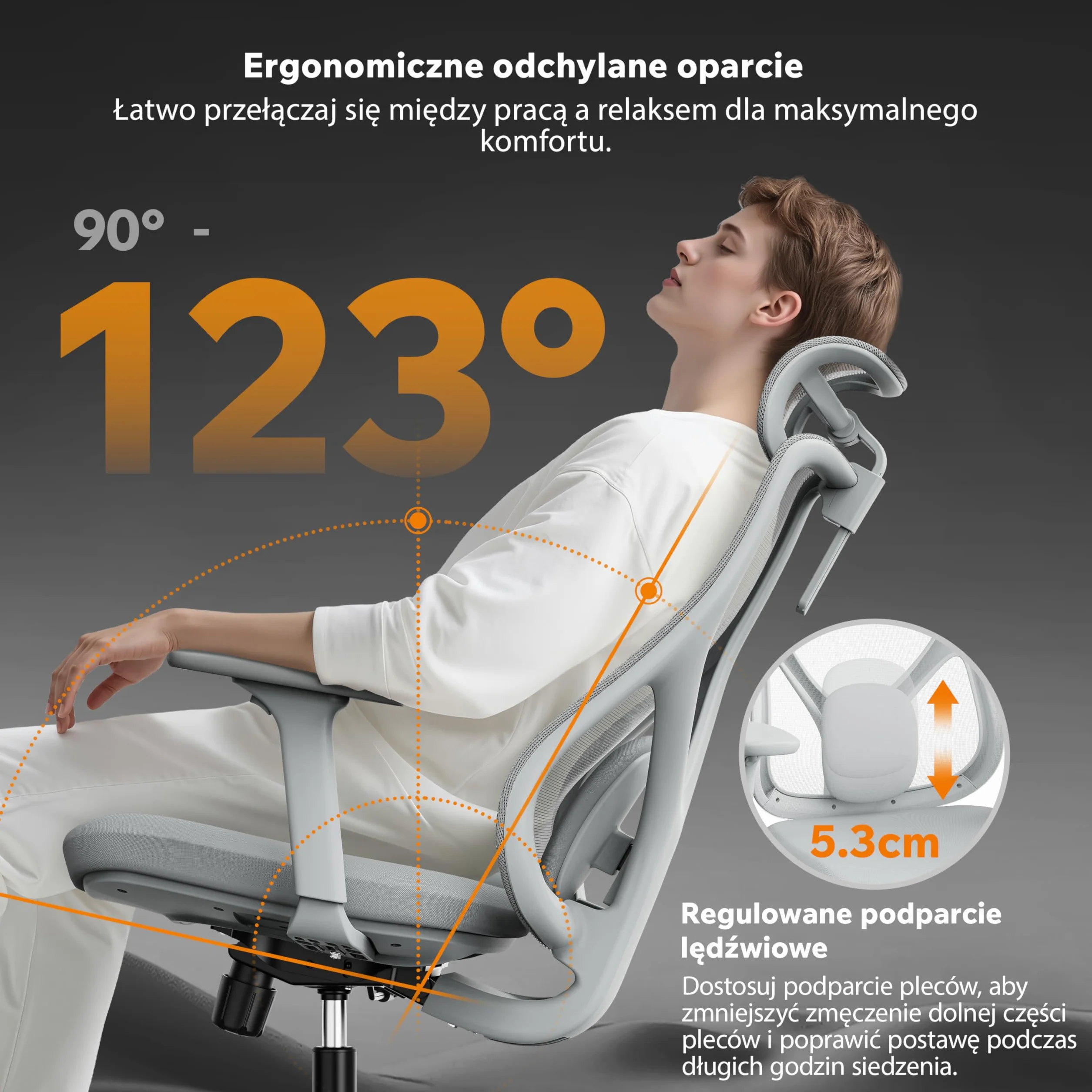 SENSE7 Fotel Biurowy Gamingowy Ergonomiczny Krzesło Obrotowe Biurowe Regulowany dla Home Office Graczy do 150kg Oddychająca Tkanina Regulowany Zagłówek z Podparciem Podłokietnikami 3D - MOYO Szary
