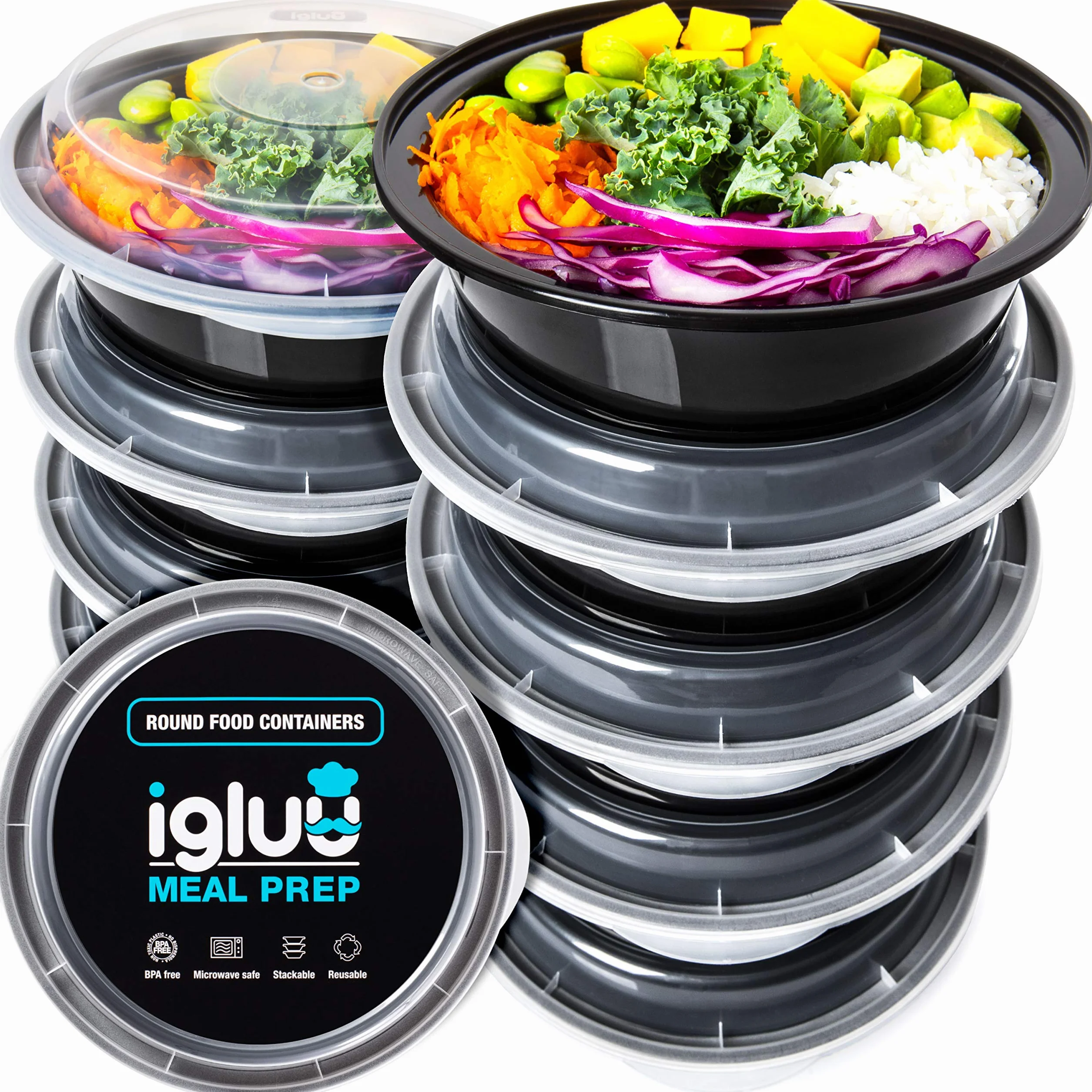 Igluu Meal Prep Pojemniki na żywność okrągłe 828 ml 10 szt. Bez BPA