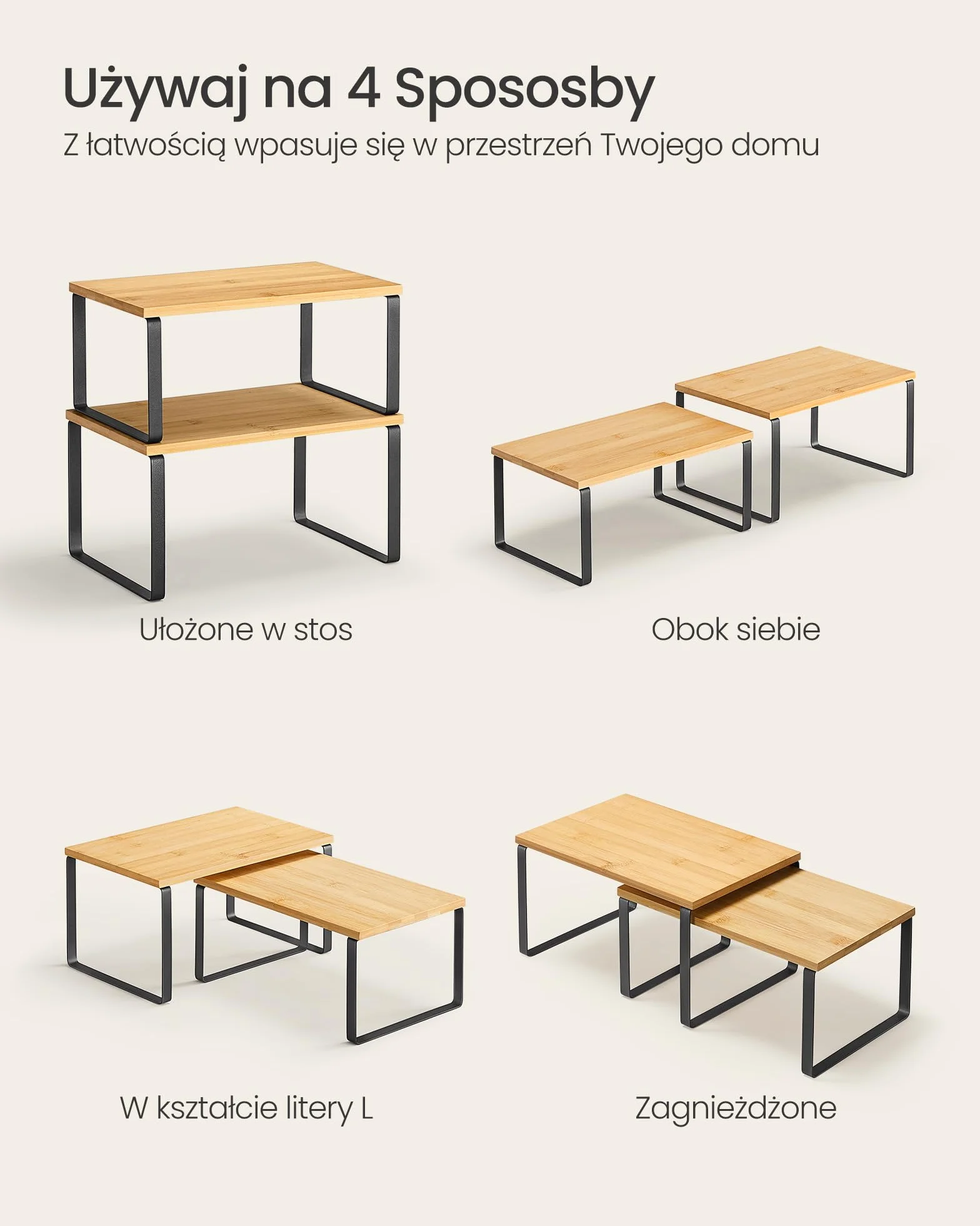 SONGMICS Półka na przyprawy 2 sztuki metal bambus czarny naturalny KCS02NB