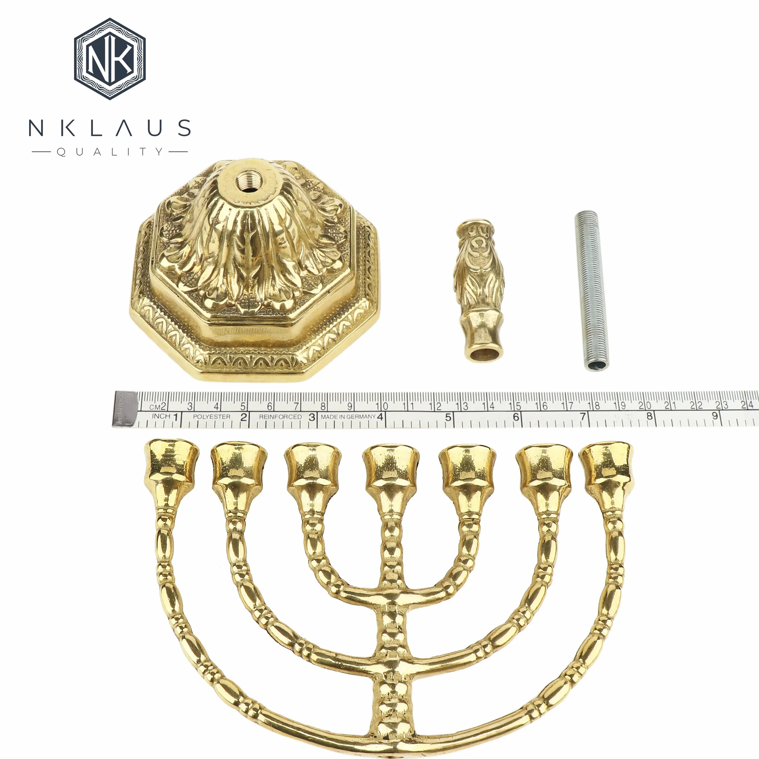 NKlaus 7-ramienny świecznik ręcznie robiony mosiądz do świec do Ø 1,5 cm, wysokość 23 cm, 10204