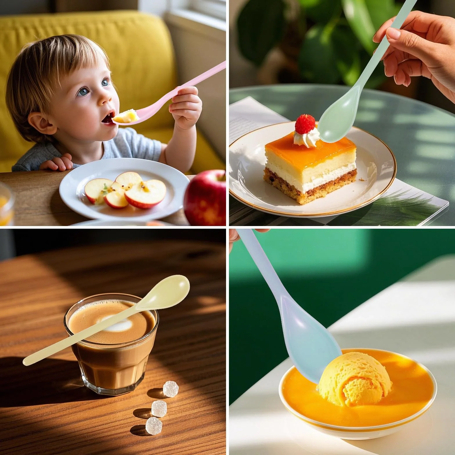 10 sztuk łyżek do jajek z tworzywa sztucznego, kolorowe plastikowe łyżeczki, długie łyżki z imitacji porcelany, długi uchwyt, łyżeczki do kawy, napojów, jogurtu, jajek i lodów