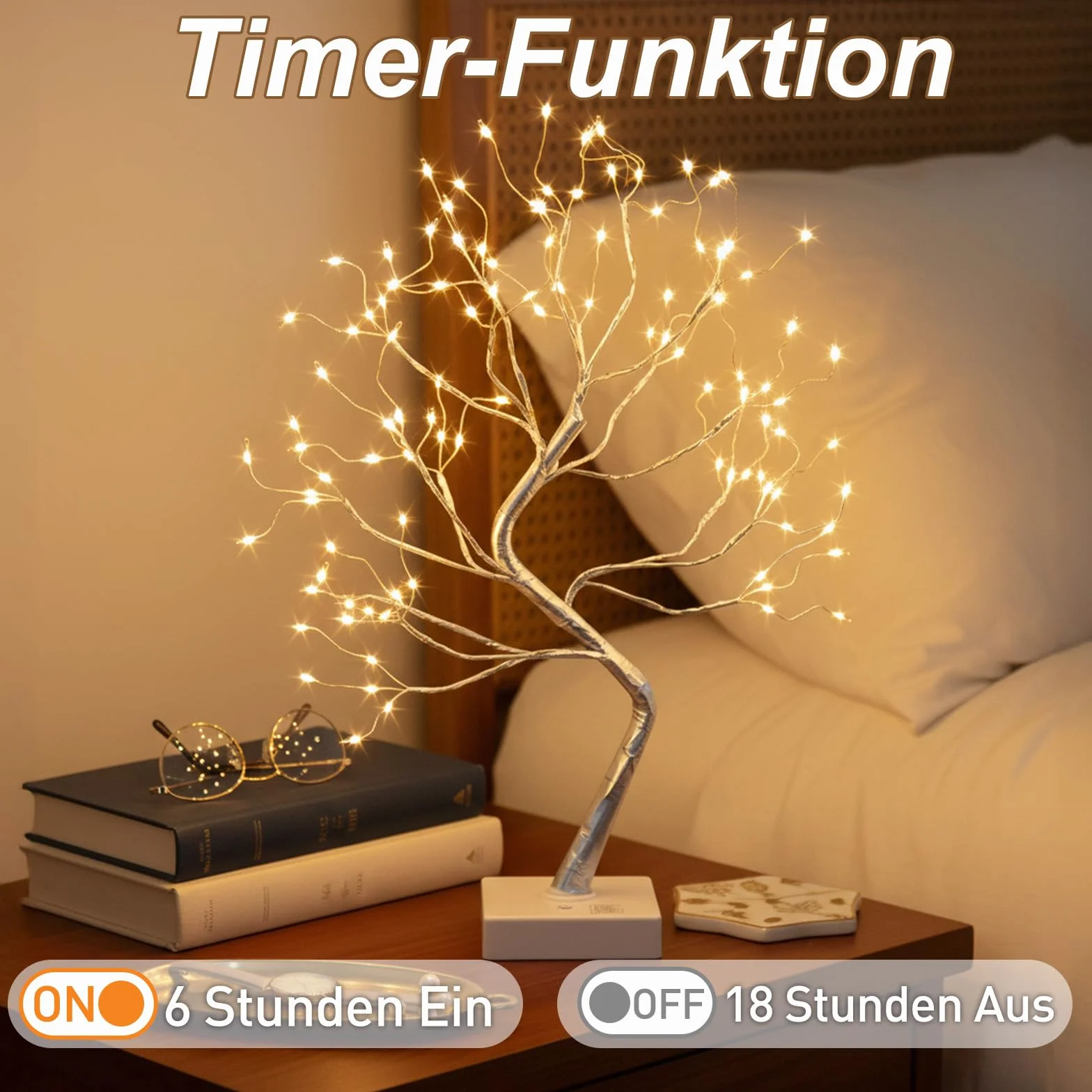 Drzewko świetlne do użytku w pomieszczeniach, 108 diod LED, ciepła biel, drzewko bonsai, dekoracja ścienna, regulowane gałęzie, zasilanie przez USB/zasilanie bateryjne, dekoracja