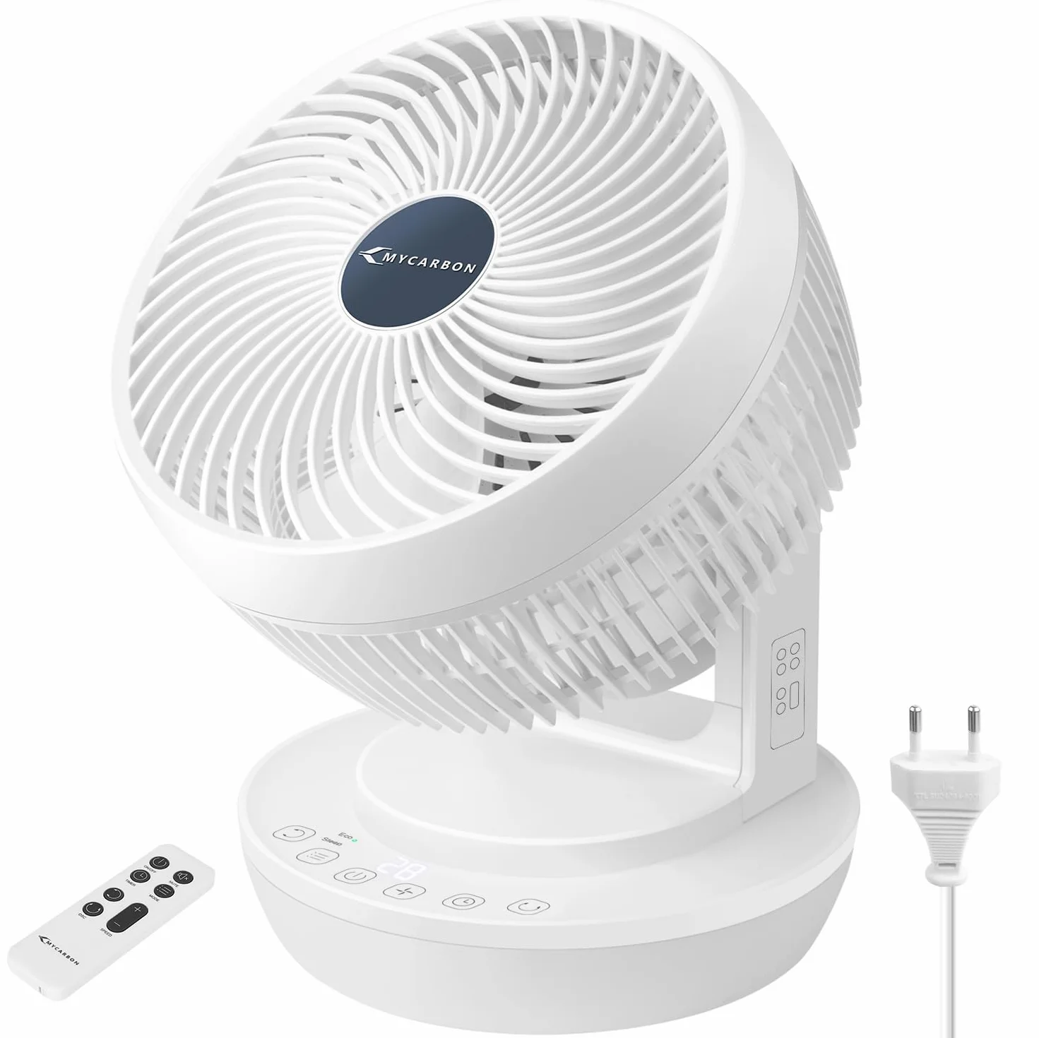 MYCARBON Cichy turbo-wentylator zapewniający obieg powietrza w pomieszczeniach do 30 m² | Tryb ECO zwiększa wydajność o 80% | czasomierz 12 h z pilotem zdalnego sterowania,