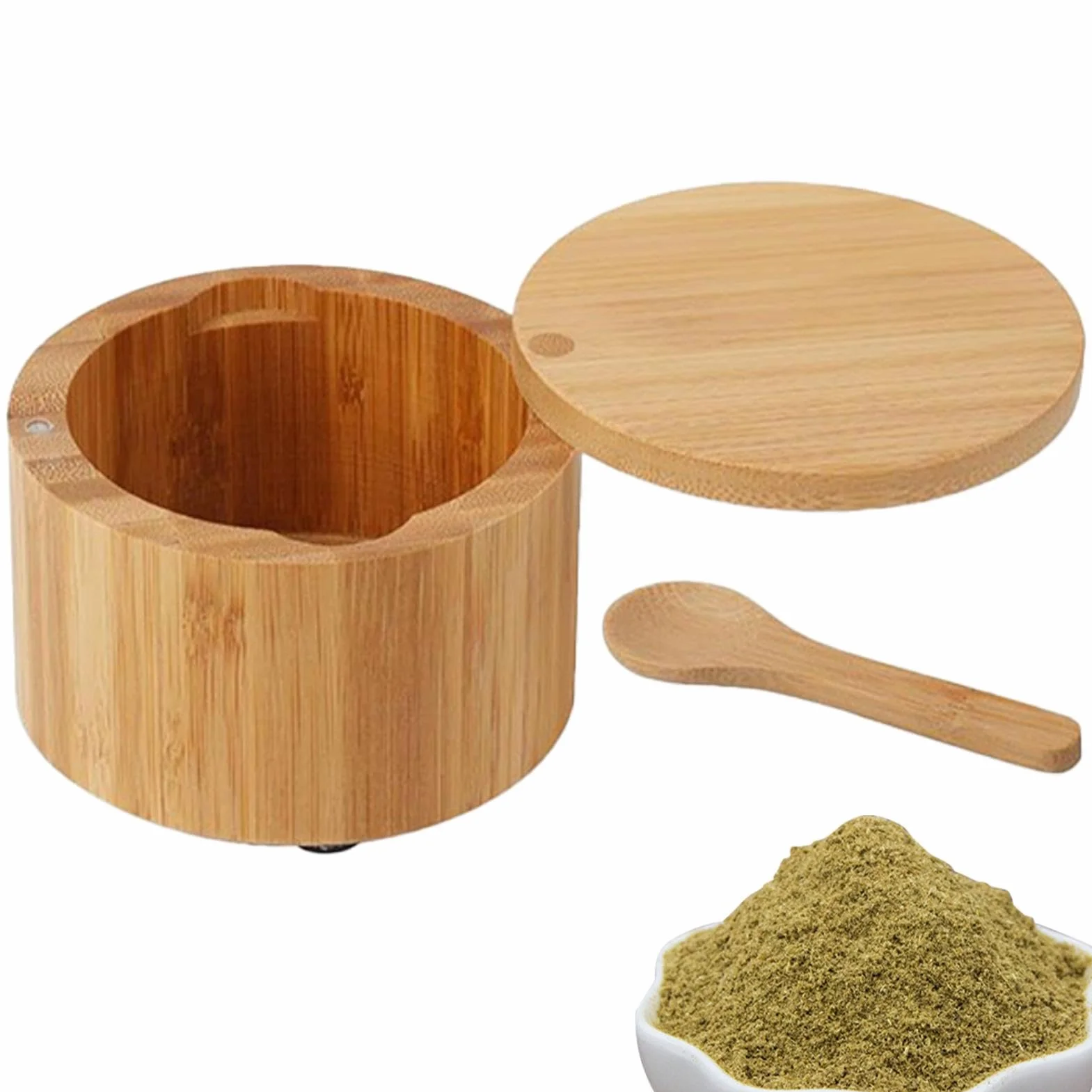 Wood Salt Cellar Bowl Box, Magnetic Lid Seasoning Holder, Lightweight Wooden Seasoning Containers, Perfect for Kitchen Countertops, Pantry Storage & Organizing
