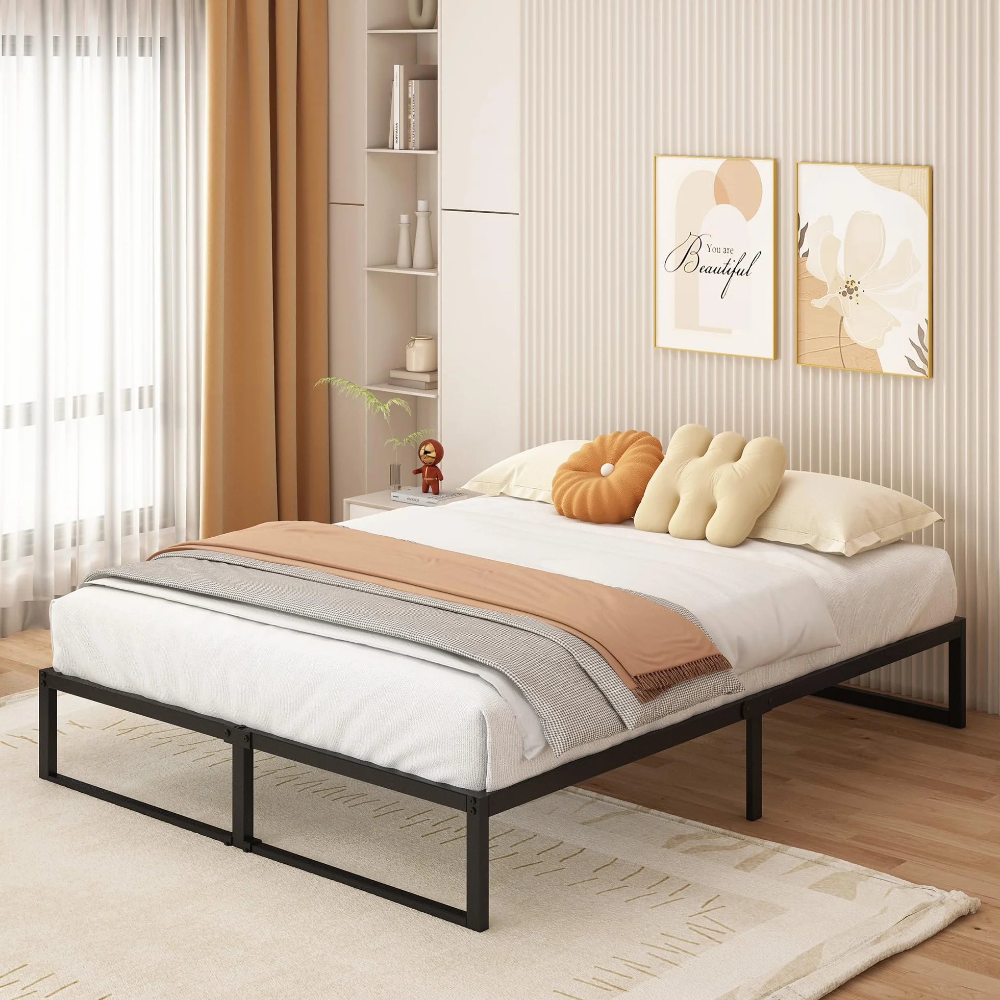 Yicensen Rama łóżka Super King 180 x 200 cm, metalowa platforma, super king size, ze stalowymi listwami, łatwy montaż, bez hałasu, nie wymaga sprężyny skrzynkowej, wysokość 36 cm, czarna